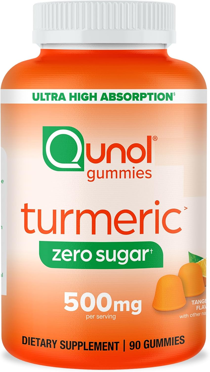 Qunol Zero Sugar Turmeric Gummies, Gummy with 500mg Turmeric Curcumin, Joint Support Supplement, Ultra High Absorption Tumeric Curcumin, Vegetarian, Gluten Free, 90 Count Qunol Zero Sugar Turmeric Gummies, Gummy with 500mg Turmeric Curcumin, Joint Support Supplement, Ultra High Absorption Tumeric Curcumin, Vegetarian, Gluten Free, 90 Count