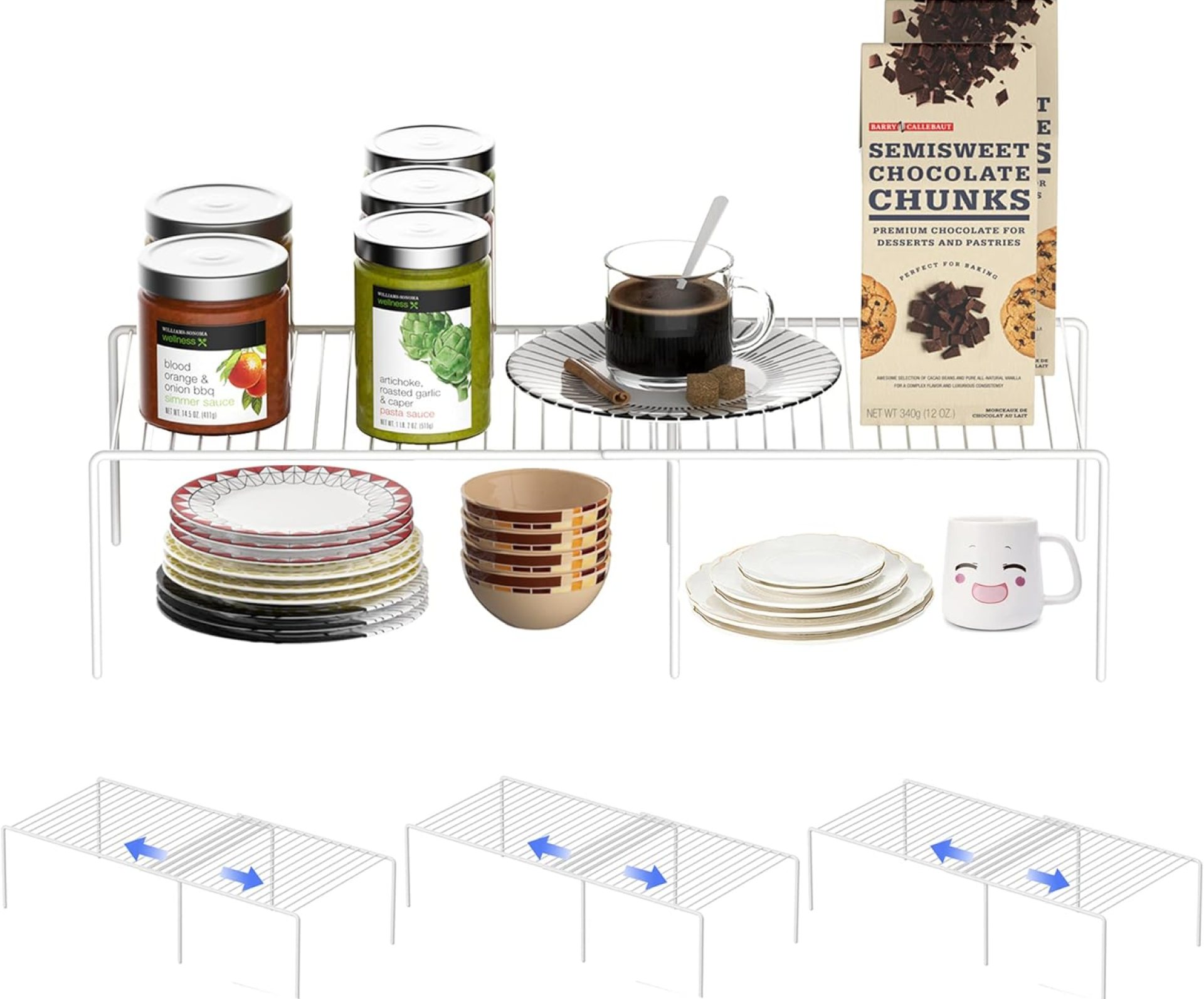 Redrubbit Cabinet Storage Shelf Rack, Expandable Metal Rustproof Kitchen Counter and Cabinet Shelf, Storage Rack Organizer Space Saver for Kitchen, Fridge, Cabinet, Bathroom, White, Set of 4 Redrubbit Cabinet Storage Shelf Rack, Expandable Metal Rustproof Kitchen Counter and Cabinet Shelf, Storage Rack Organizer Space Saver for Kitchen, Fridge, Cabinet, Bathroom, White, Set of 4