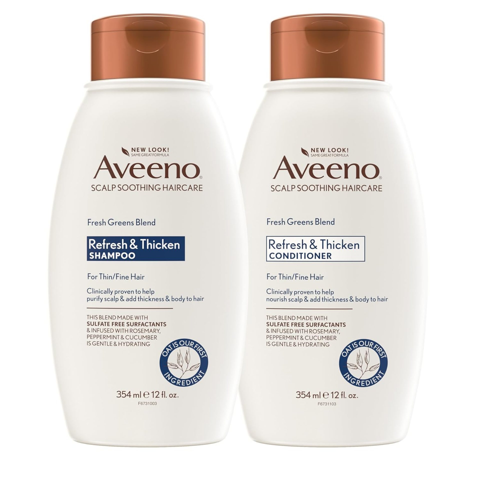 Aveeno Fresh Greens Shampoo + Conditioner with Rosemary, Peppermint & Cucumber to Thicken & Nourish, Clarifying & Volumizing Shampoo for Thin or Fine Hair, Paraben-Free, 12 Fl Oz, 2 Count (Pack of 1) Aveeno Fresh Greens Shampoo + Conditioner with Rosemary, Peppermint & Cucumber to Thicken & Nourish, Clarifying & Volumizing Shampoo for Thin or Fine Hair, Paraben-Free, 12 Fl Oz, 2 Count (Pack of 1)