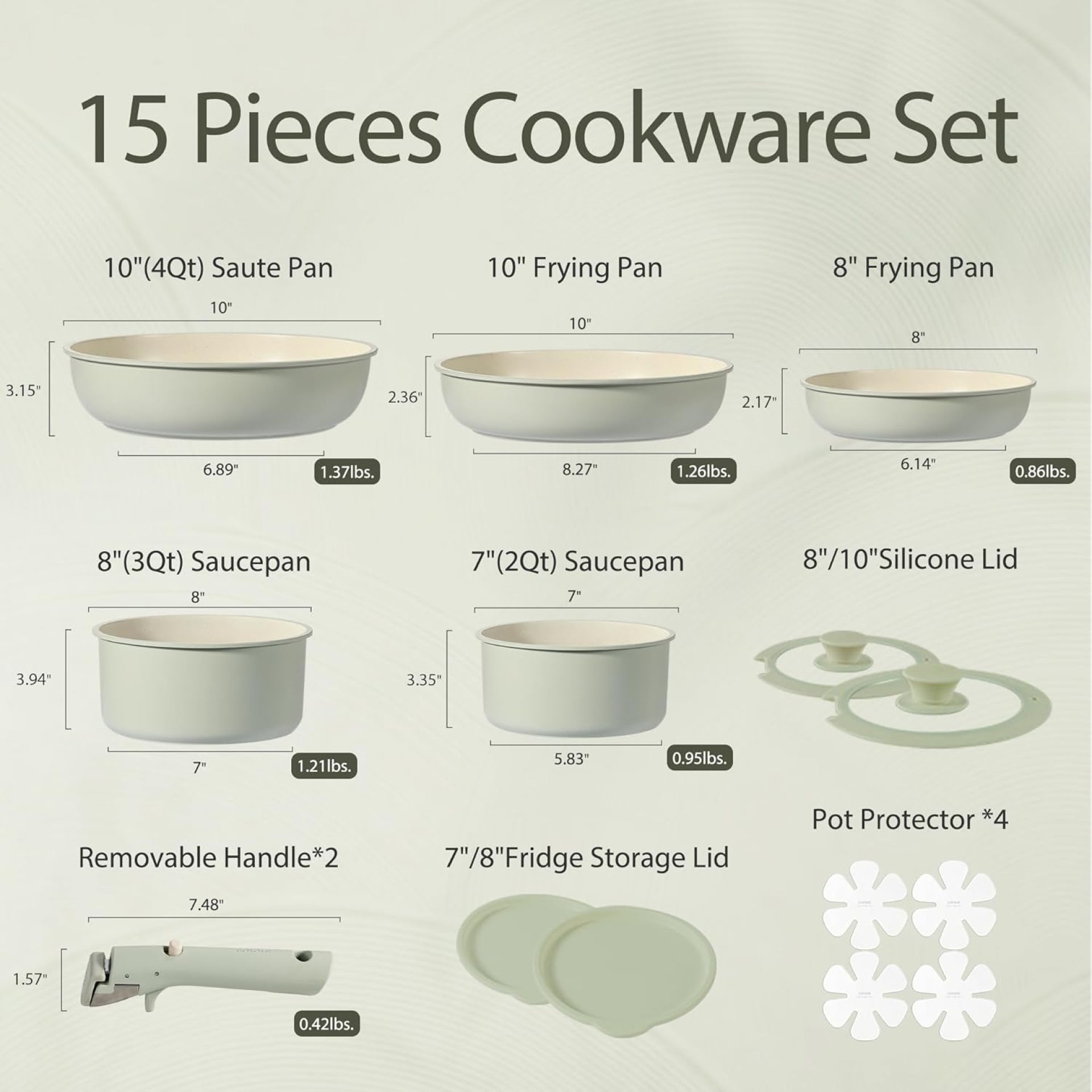 CAROTE Pots and Pans Set, Nonstick Cookware Set Detachable Handle, 15pcs Induction Kitchen Cookware Sets Non Stick with Removable Handle, RV Cookware Set, Oven Safe, Sage Green CAROTE Pots and Pans Set, Nonstick Cookware Set Detachable Handle, 15pcs Induction Kitchen Cookware Sets Non Stick with Removable Handle, RV Cookware Set, Oven Safe, Sage Green
