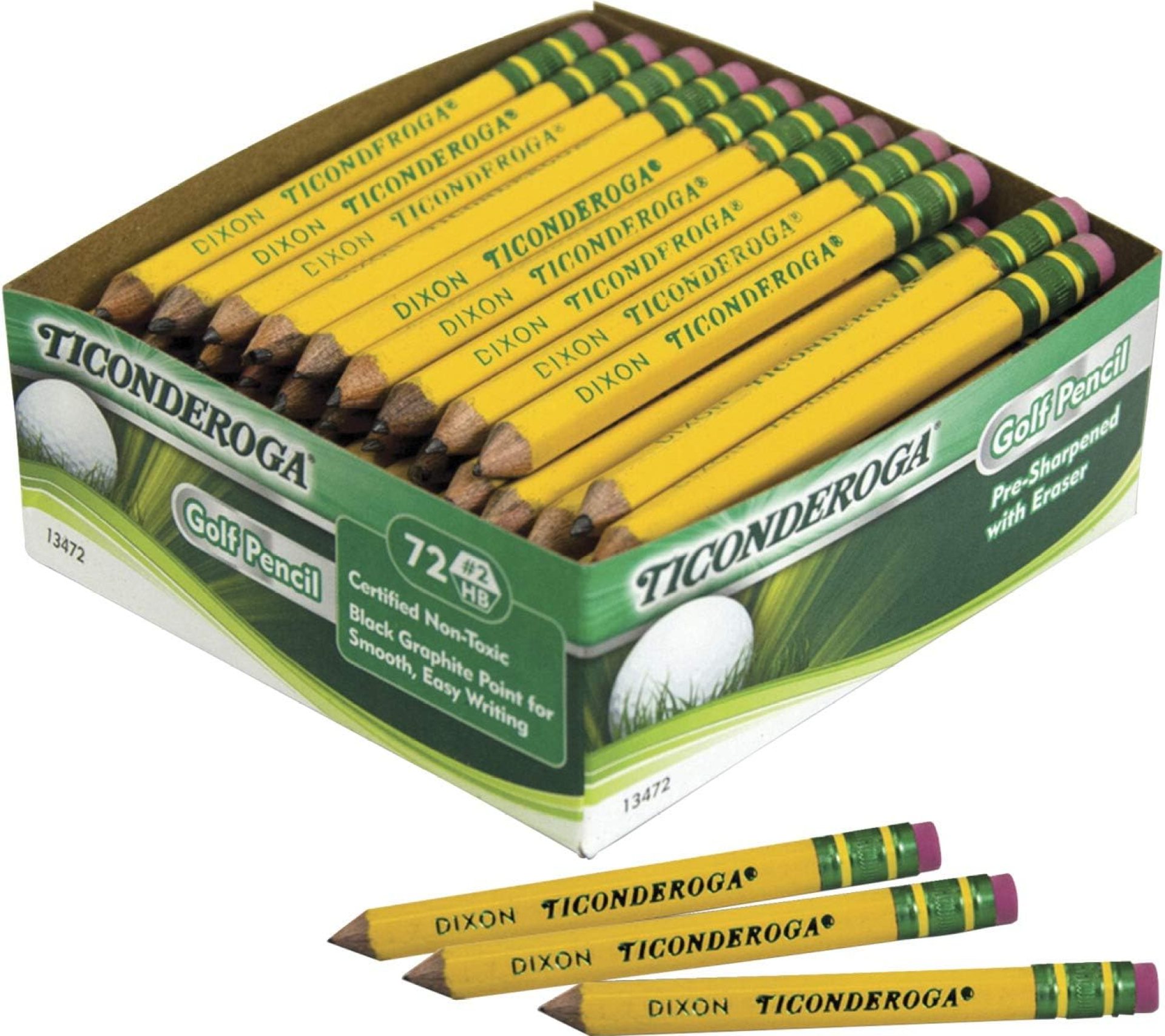 Ticonderoga Golf Pencils With Erasers, #2 HB Lead, Yellow, Pack Of 72 Ticonderoga Golf Pencils With Erasers, #2 HB Lead, Yellow, Pack Of 72