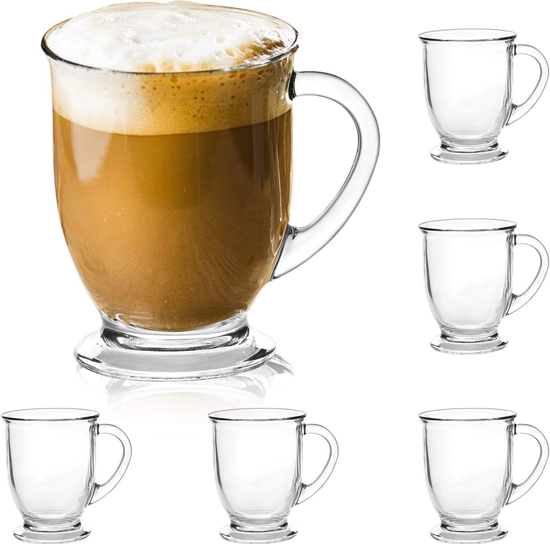 15oz/450ml Glass Coffee Mugs Clear Coffee Cups with Handles perfect for Latte, Cappuccino, Espresso Coffee, Tea and Hot Beverages, Set of 6 15oz/450ml Glass Coffee Mugs Clear Coffee Cups with Handles perfect for Latte, Cappuccino, Espresso Coffee, Tea and Hot Beverages, Set of 6