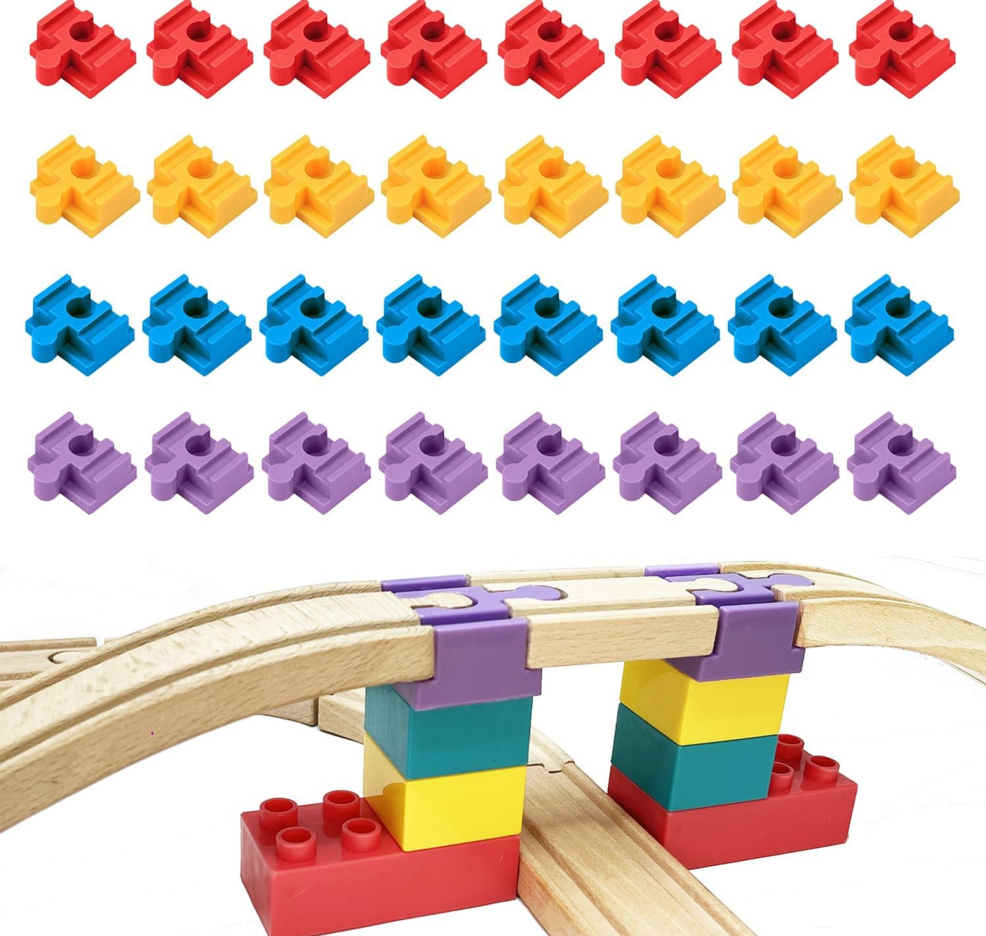 Wooden Train Track Accessories, 32 pcs Wooden Track Connector, Compatible with All Major Brands Wood Train Track, Christmas Birthday Gift for Boys Girls, Train Toys Expansion Pack for Kids Ages 3+ Wooden Train Track Accessories, 32 pcs Wooden Track Connector, Compatible with All Major Brands Wood Train Track, Christmas Birthday Gift for Boys Girls, Train Toys Expansion Pack for Kids Ages 3+