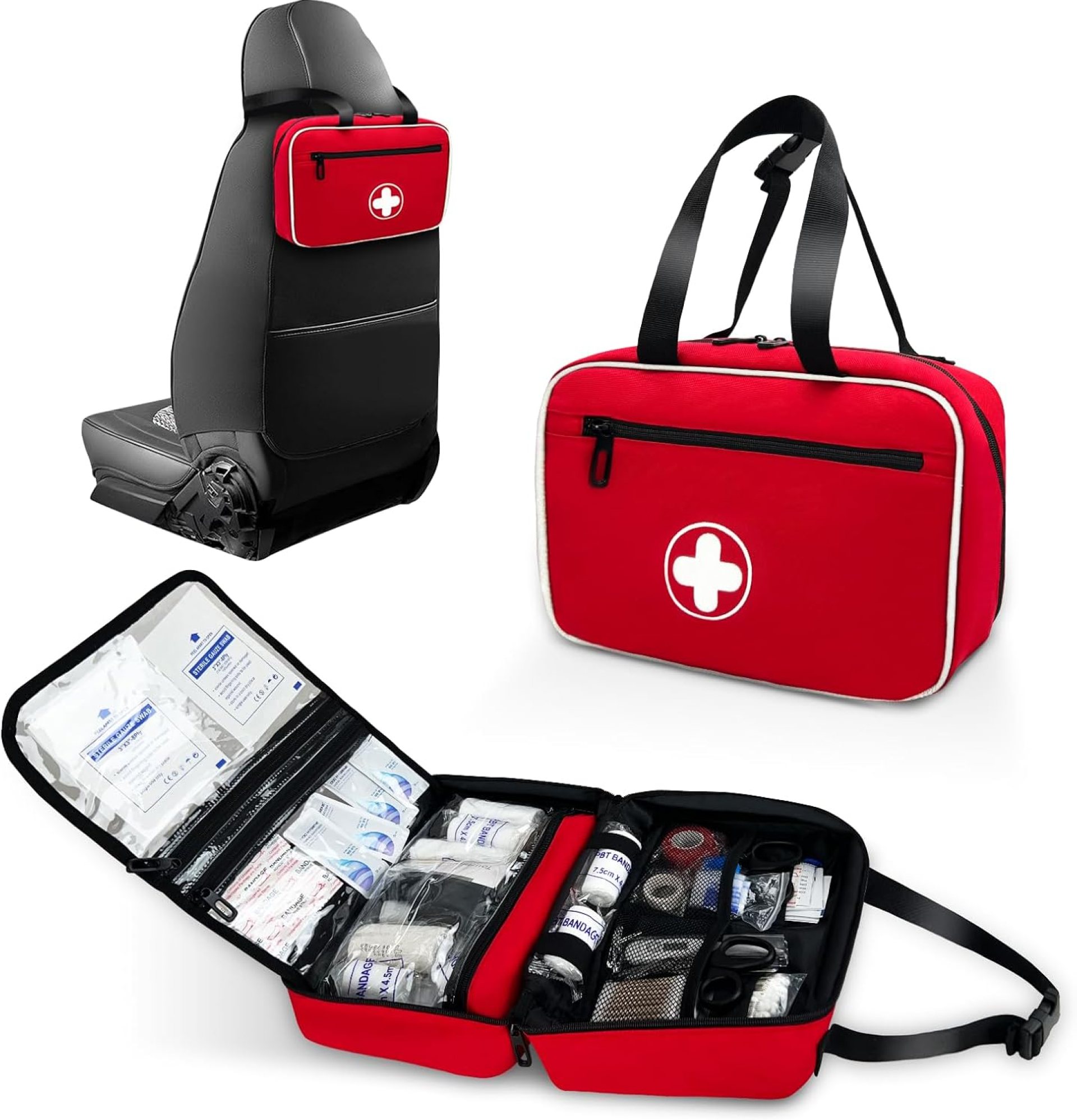 Portable First Aid Bag, Empty Emergency Trauma Kit with Reflective Strips, Multi-Compartment Medical Organizer for Travel, Camping, Car, Outdoor and Home, BAG ONLY (Red) Portable First Aid Bag, Empty Emergency Trauma Kit with Reflective Strips, Multi-Compartment Medical Organizer for Travel, Camping, Car, Outdoor and Home, BAG ONLY (Red)