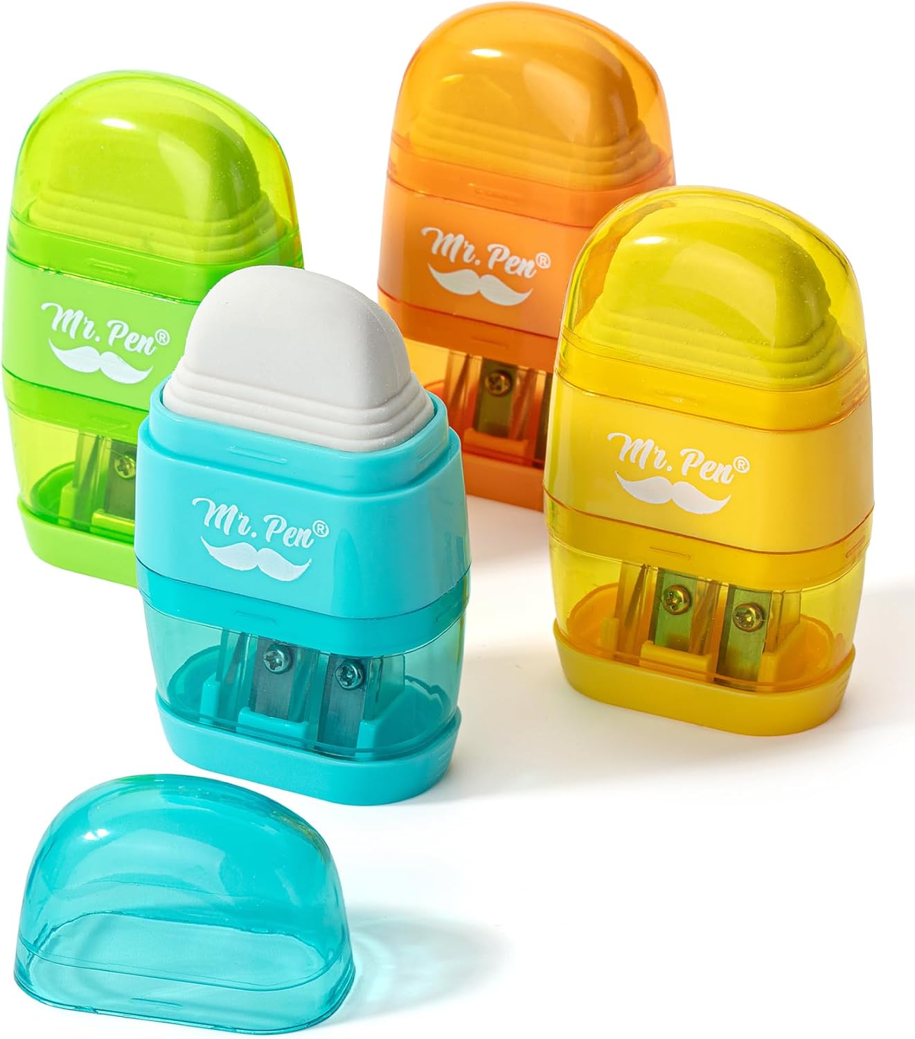 Mr. Pen- Pencil Sharpener & Eraser, 4 Pack, Colorful, 2 Sharpening Holes, Pencil Sharpeners Manual, Manual Pencil Sharpener, Back to School Supplies Mr. Pen- Pencil Sharpener & Eraser, 4 Pack, Colorful, 2 Sharpening Holes, Pencil Sharpeners Manual, Manual Pencil Sharpener, Back to School Supplies