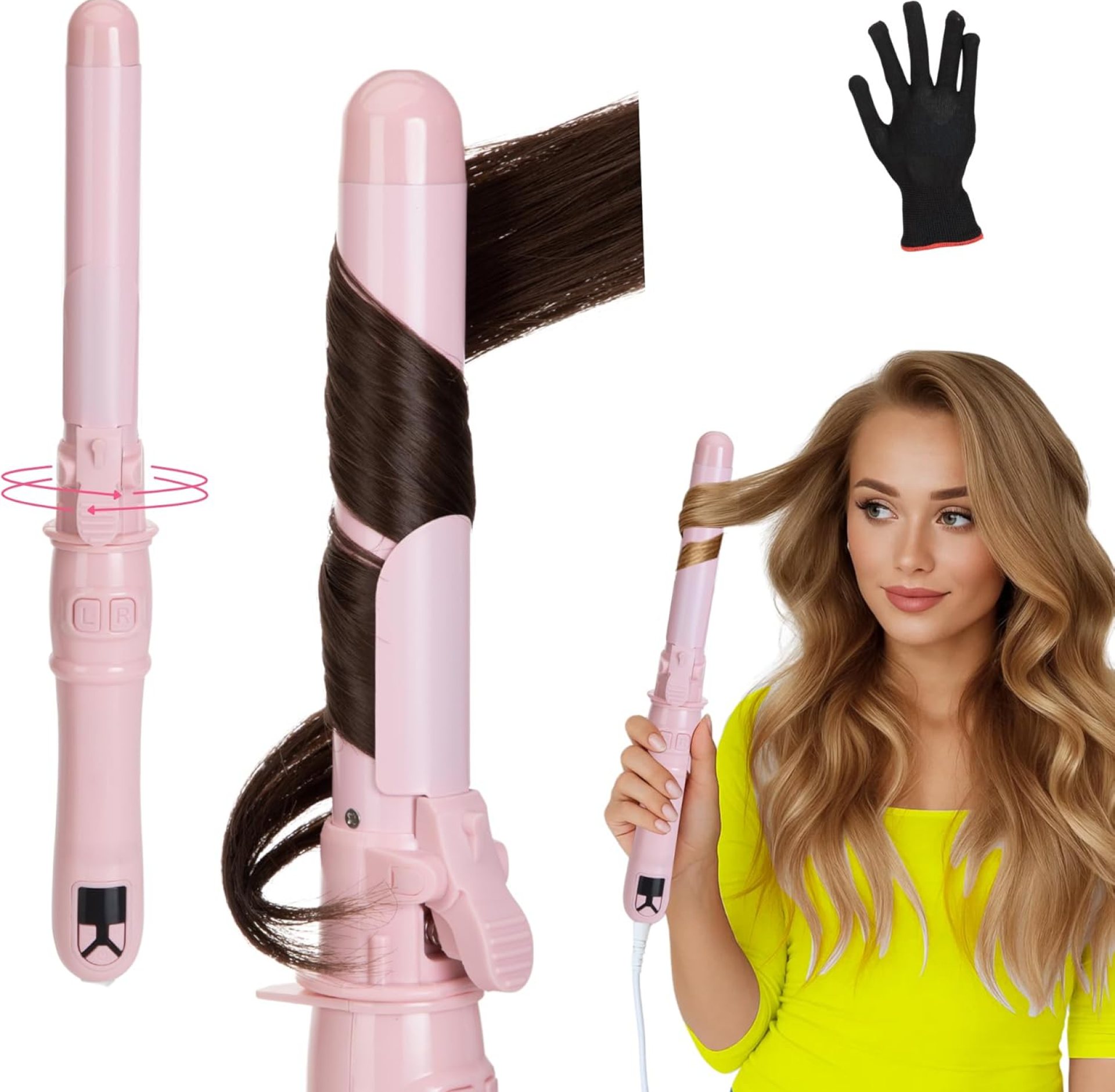 Rotating Curling Iron – 1.1 Inch Self Curling Hair Curler, Anti-Tangle, LCD Display, Fast Heating Wand for Time-Saving, Long-Lasting Curls & Waves, Pink Rotating Curling Iron – 1.1 Inch Self Curling Hair Curler, Anti-Tangle, LCD Display, Fast Heating Wand for Time-Saving, Long-Lasting Curls & Waves, Pink