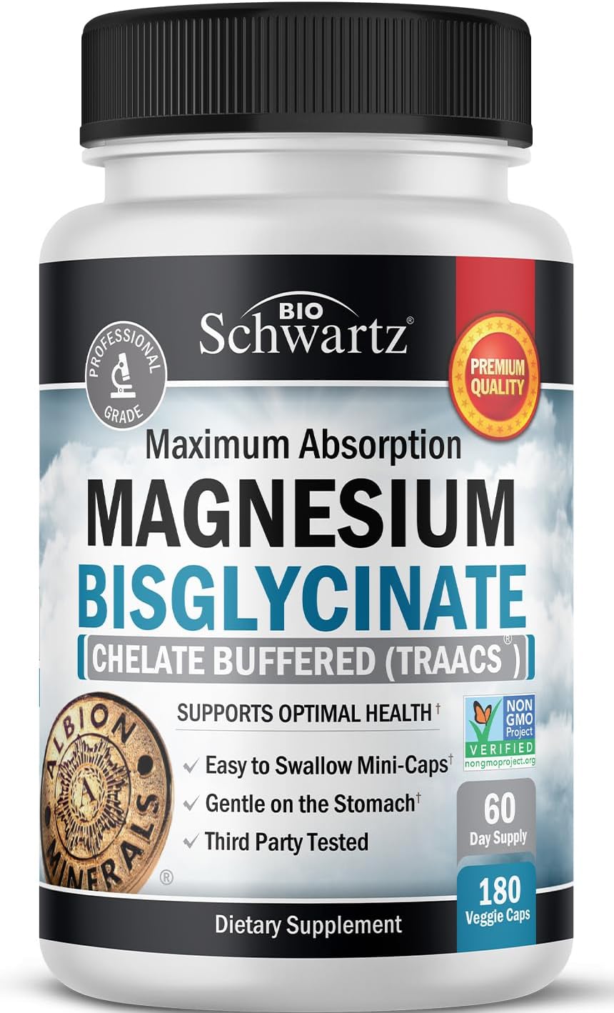 Magnesium Bisglycinate Chelated Supplement – High Absorption Magnesium Supplement for Muscle, Bone & Joint Support – Non-GMO, Non-Laxative, Fully Buffered for Maximum Bioavailability – 180 Capsules Magnesium Bisglycinate Chelated Supplement – High Absorption Magnesium Supplement for Muscle, Bone & Joint Support – Non-GMO, Non-Laxative, Fully Buffered for Maximum Bioavailability – 180 Capsules