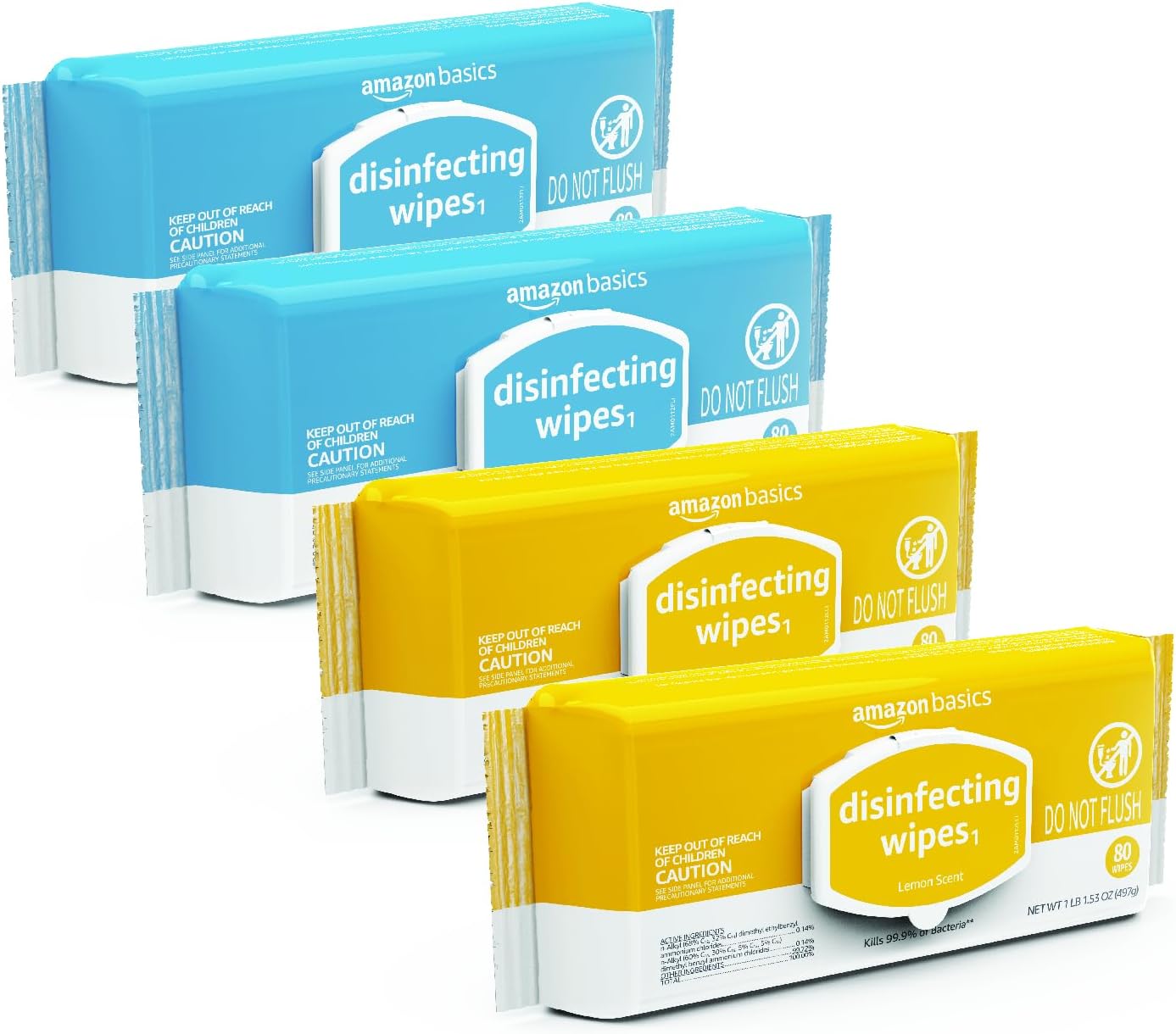 Amazon Basics Disinfecting Wipes, Lemon & Fresh Air Scent, Sanitizes/Cleans/Disinfects/Deodorizes, 320 Count (4 Packs of 80) Amazon Basics Disinfecting Wipes, Lemon & Fresh Air Scent, Sanitizes/Cleans/Disinfects/Deodorizes, 320 Count (4 Packs of 80)