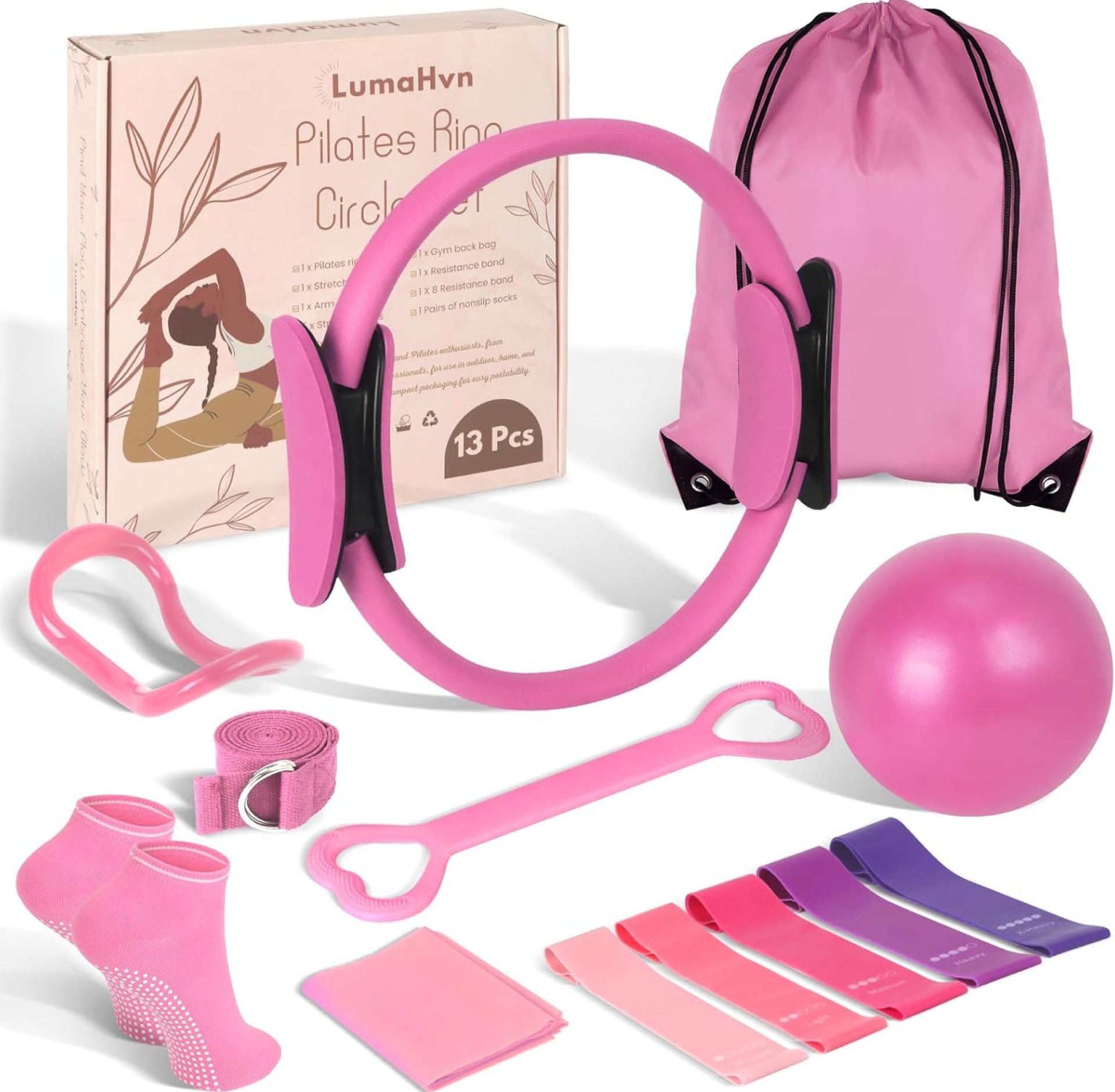 Home Pilates Essentials Kit for Women,Pilates Equipment Set with 9 Inch Yoga Ball,Figure 8 Resistance Band,Pilates Bands & Accessories,Pilates Ring and Ball Set for Beginners Home Workouts Home Pilates Essentials Kit for Women,Pilates Equipment Set with 9 Inch Yoga Ball,Figure 8 Resistance Band,Pilates Bands & Accessories,Pilates Ring and Ball Set for Beginners Home Workouts
