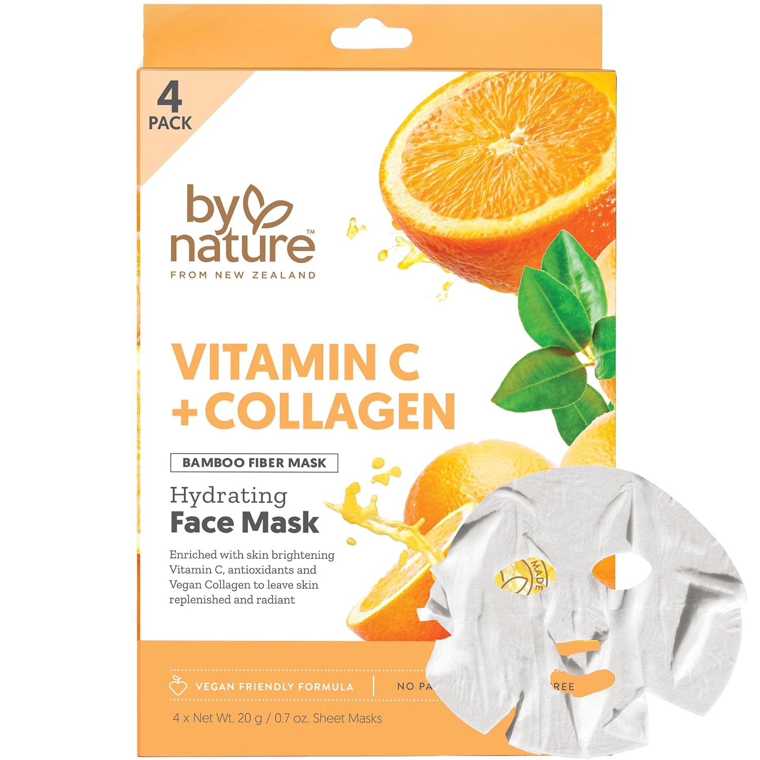 By Nature Hydrating Face Masks with Vitamin C + Collagen, Made From Bamboo Fiber from New Zealand (4 Pack) By Nature Hydrating Face Masks with Vitamin C + Collagen, Made From Bamboo Fiber from New Zealand (4 Pack)