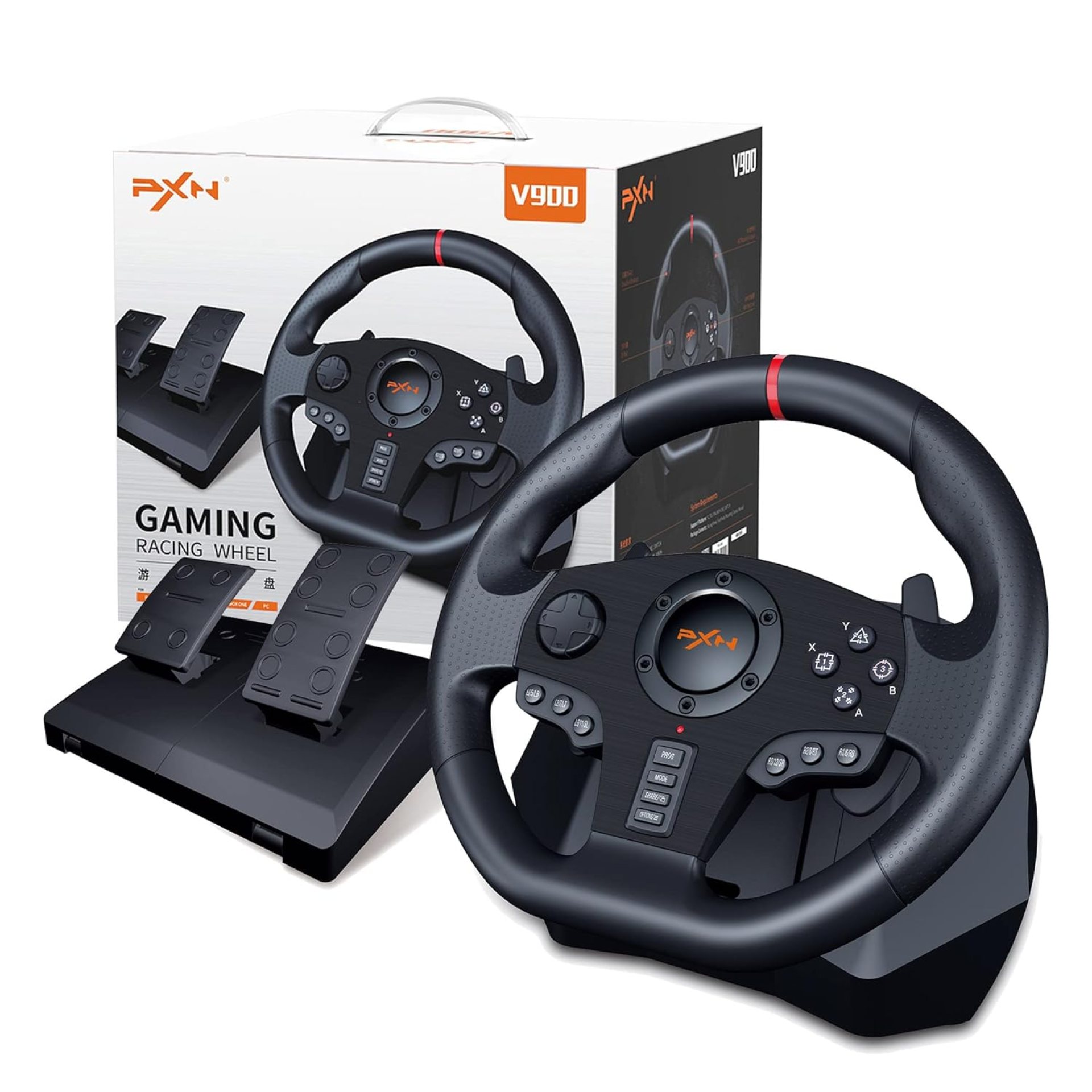 PXN V900 Gaming Steering Wheel – 270/900° Sim Xbox Racing Wheel with Pedals Paddle Shifter – for Xbox One,Series S|X, PC, PS4, Switch, Android TV PXN V900 Gaming Steering Wheel – 270/900° Sim Xbox Racing Wheel with Pedals Paddle Shifter – for Xbox One,Series S|X, PC, PS4, Switch, Android TV