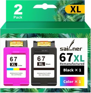 SAILNER 67XL HP Printer Ink, Replacement for HP Ink 67 for HP 67 Ink cartridges Black/Color Combo Pack, Compatible with DeskJet 2755e 2755e 2700e 4155e 2734e 2827e 4100e Envy 6055 6455e Printer 67XL