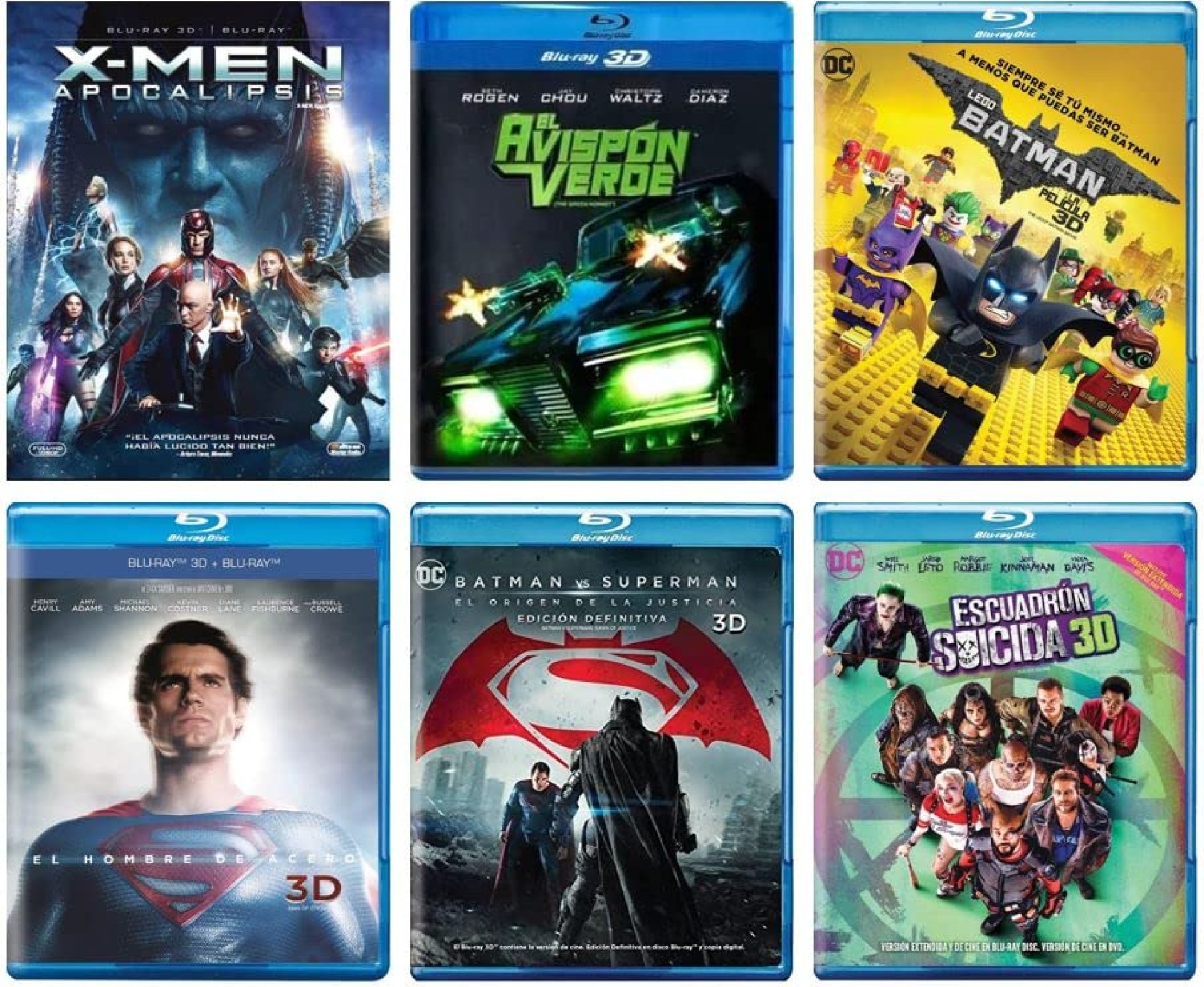 Superhero Blu-ray 3D Collection: X-Men Apocalypse / Green Hornet / The Lego Batman Movie / Man of Steel / Batman vs Superman / Suicide Squad (6-Movie Superhero Marvel & DC Comics Set) [Spanish Superhero Blu-ray 3D Collection: X-Men Apocalypse / Green Hornet / The Lego Batman Movie / Man of Steel / Batman vs Superman / Suicide Squad (6-Movie Superhero Marvel & DC Comics Set) [Spanish