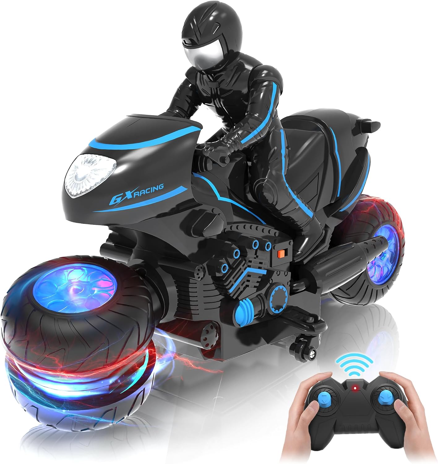 RC Motorcycle, Remote Control Motorcycle with RGB Wheels Lights – 360-degree Rotations, Drifts, High-Speed, RC Car Dirt Bike Toy for Boys 4-7 8-12 Years Kids RC Motorcycle, Remote Control Motorcycle with RGB Wheels Lights – 360-degree Rotations, Drifts, High-Speed, RC Car Dirt Bike Toy for Boys 4-7 8-12 Years Kids