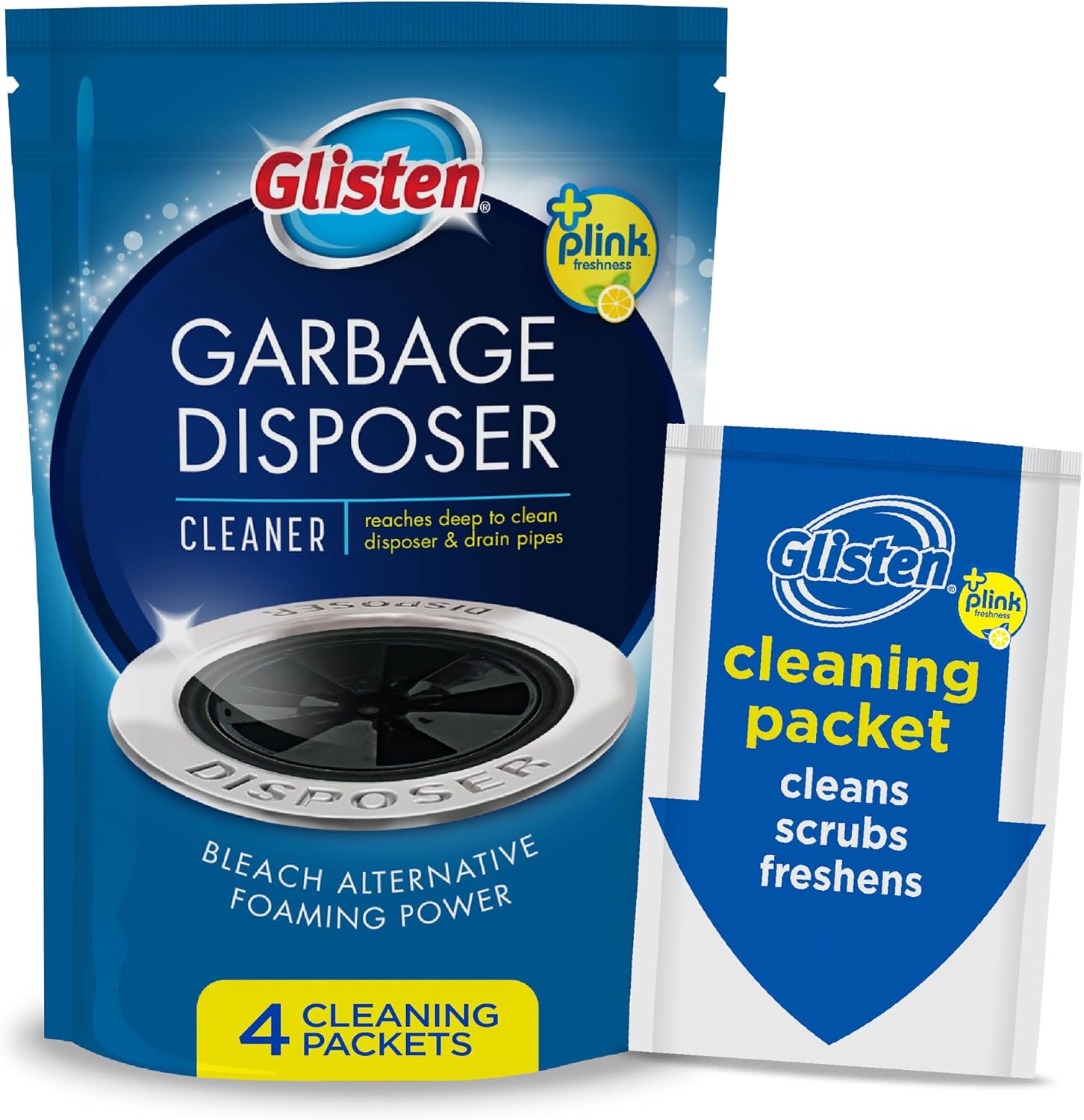 Glisten Garbage Disposer Cleaner and Freshener, Sink Disposal Odor Eliminator with Foaming Action, Lemon Scent, Made in the USA, 4 Packets Glisten Garbage Disposer Cleaner and Freshener, Sink Disposal Odor Eliminator with Foaming Action, Lemon Scent, Made in the USA, 4 Packets