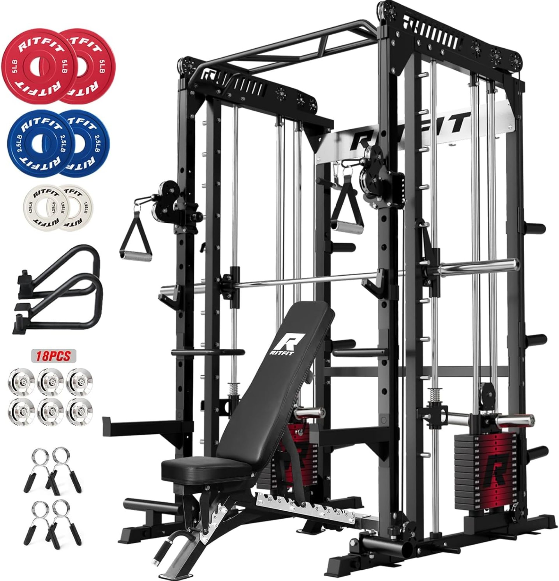 RitFit M1 Pro Smith Machine Package, All-in-One Power Cage with Weight Stack Set, Includes LAT Pulldown & Cable Crossover System for Home Gyme RitFit M1 Pro Smith Machine Package, All-in-One Power Cage with Weight Stack Set, Includes LAT Pulldown & Cable Crossover System for Home Gyme
