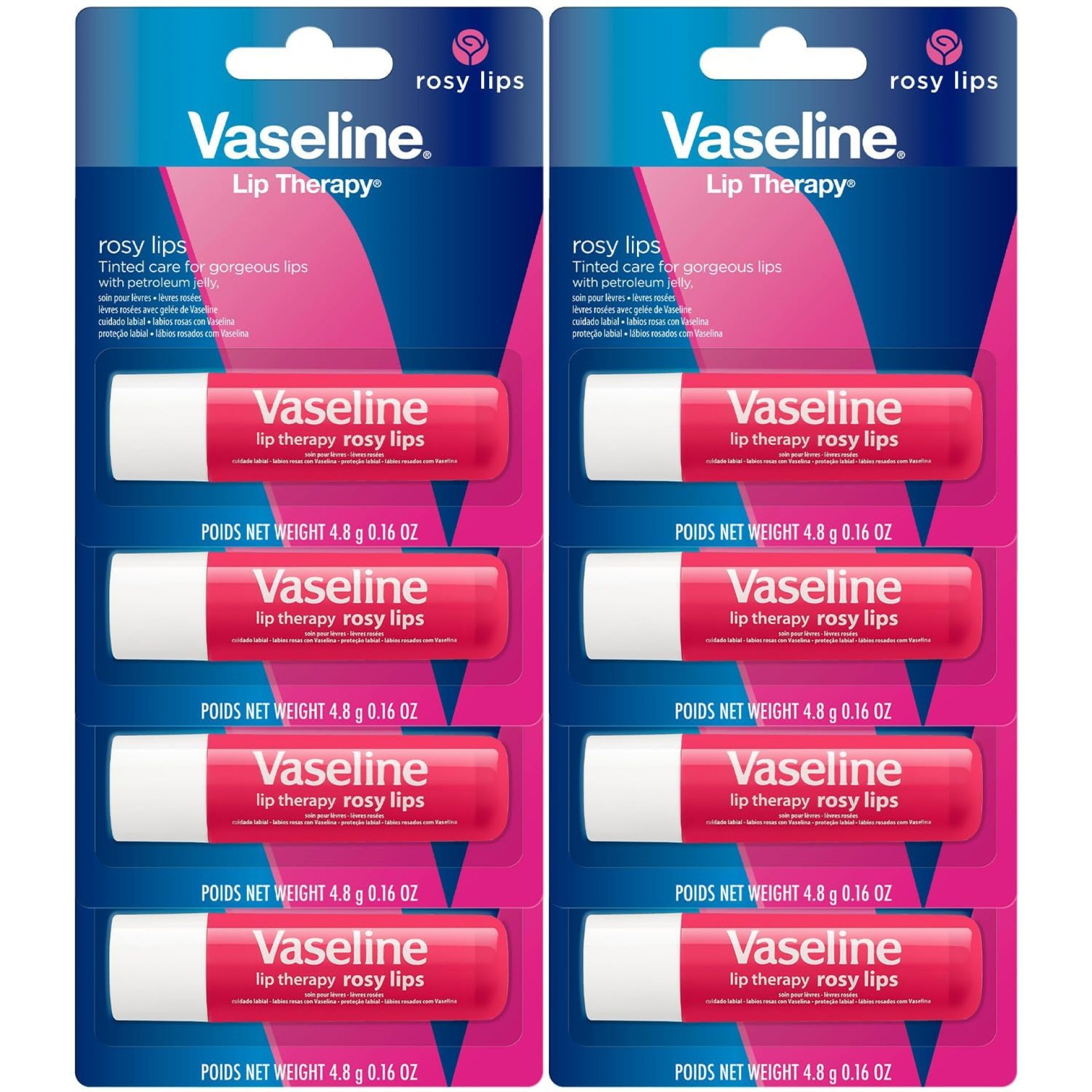 Vaseline Lip Therapy Rosy Lips 8-Pack – Moisturizing Lip Balm, Tinted, 0.16 Oz Ea Vaseline Lip Therapy Rosy Lips 8-Pack – Moisturizing Lip Balm, Tinted, 0.16 Oz Ea