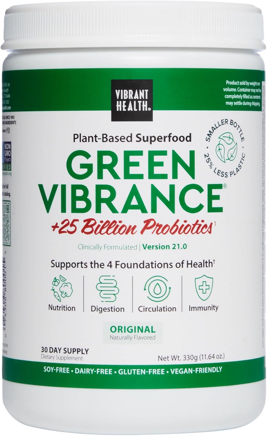 Vibrant Health, Green Vibrance, Includes 65 Plant-Based Superfoods, 25 Billion Probiotics, Fiber, Adaptogens & Enzymes, 30 Servings Vibrant Health, Green Vibrance, Includes 65 Plant-Based Superfoods, 25 Billion Probiotics, Fiber, Adaptogens & Enzymes, 30 Servings