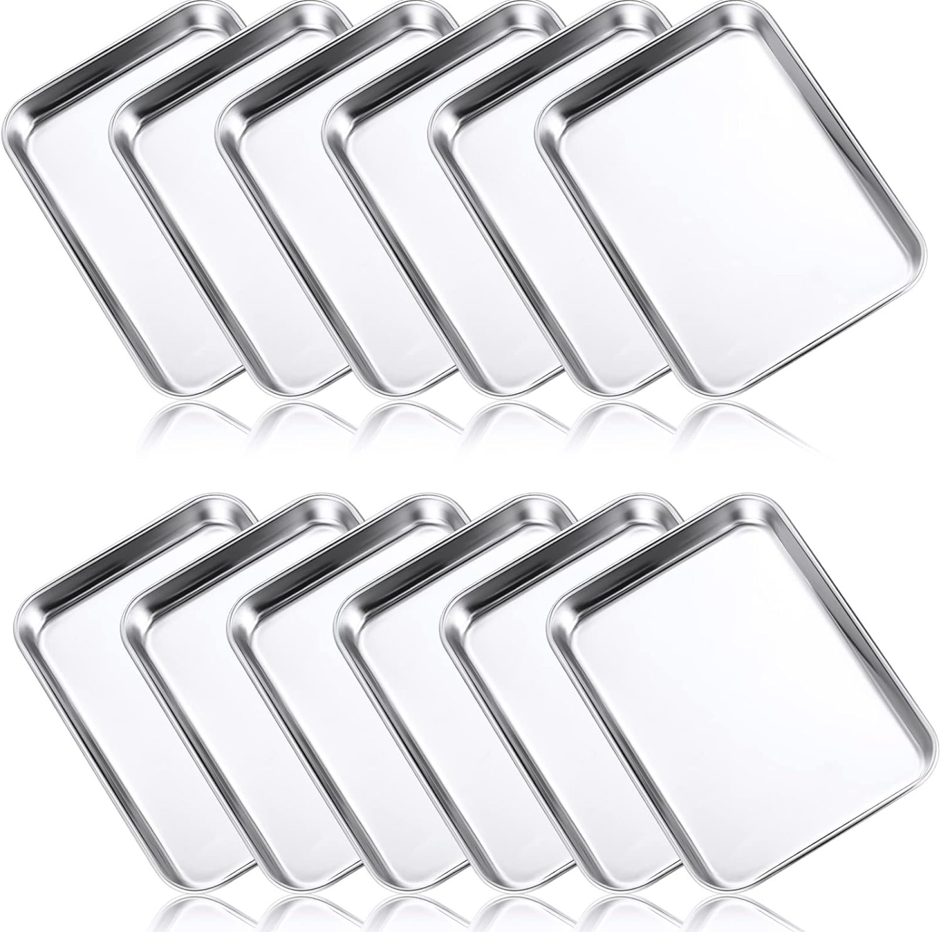 12 Pcs Baking Sheet Stainless Steel Cookie Small Metal Sheet Pans Professional Rectangle Oven Trays Kitchen Baking Cooking Oven and Toaster, Dishwasher Safe 12 Pcs Baking Sheet Stainless Steel Cookie Small Metal Sheet Pans Professional Rectangle Oven Trays Kitchen Baking Cooking Oven and Toaster, Dishwasher Safe