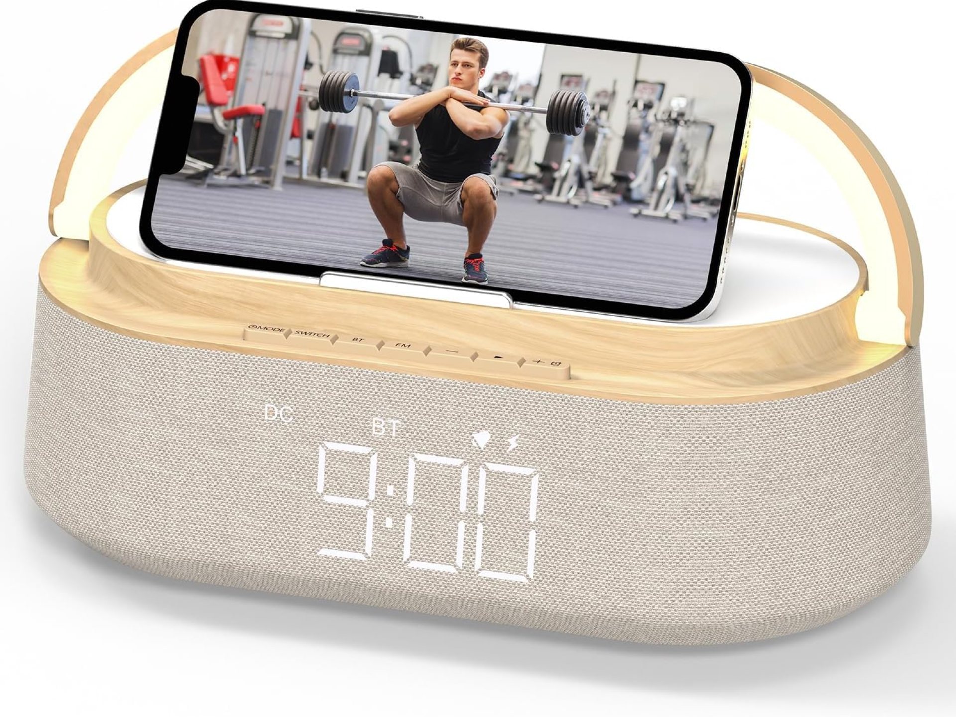 Bluetooth Speaker with Wireless Charger, FM Radio, Adjustable LED Night Light, Dual Wireless Speakers, Suitable for Home Decoration, Bedroom, Office, Gift (Wood) Bluetooth Speaker with Wireless Charger, FM Radio, Adjustable LED Night Light, Dual Wireless Speakers, Suitable for Home Decoration, Bedroom, Office, Gift (Wood)