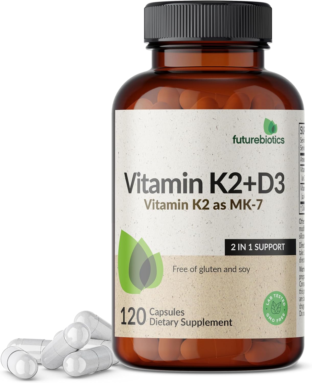 Futurebiotics Vitamin K2 (MK7) with D3 Supplement – Non-GMO Formula – 5000 IU Vitamin D3 & 90 mcg Vitamin K2 MK-7, 120 Vegetarian Capsules Futurebiotics Vitamin K2 (MK7) with D3 Supplement – Non-GMO Formula – 5000 IU Vitamin D3 & 90 mcg Vitamin K2 MK-7, 120 Vegetarian Capsules