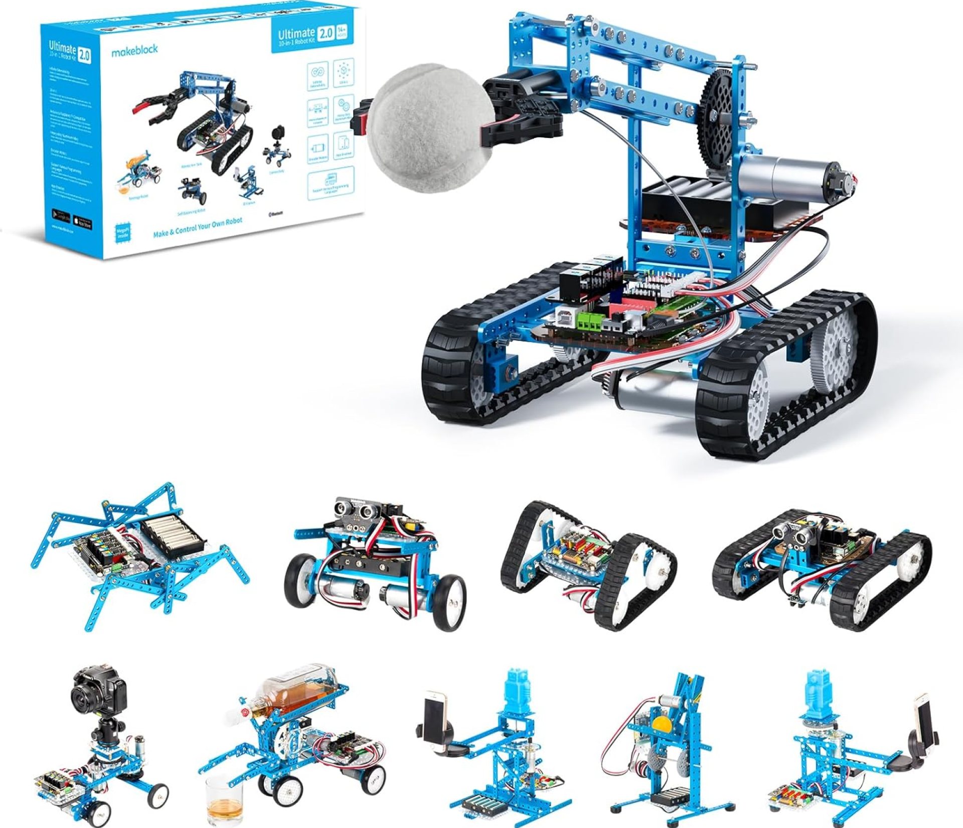 Makeblock mBot Ultimate 10 in 1 Robot Building Toys, Robotics Kit App Remote Control Robot Toys Compatible with Arduino C & Raspberry Pi, STEM Educational DIY Robotics for Kids Ages 12-16 Makeblock mBot Ultimate 10 in 1 Robot Building Toys, Robotics Kit App Remote Control Robot Toys Compatible with Arduino C & Raspberry Pi, STEM Educational DIY Robotics for Kids Ages 12-16