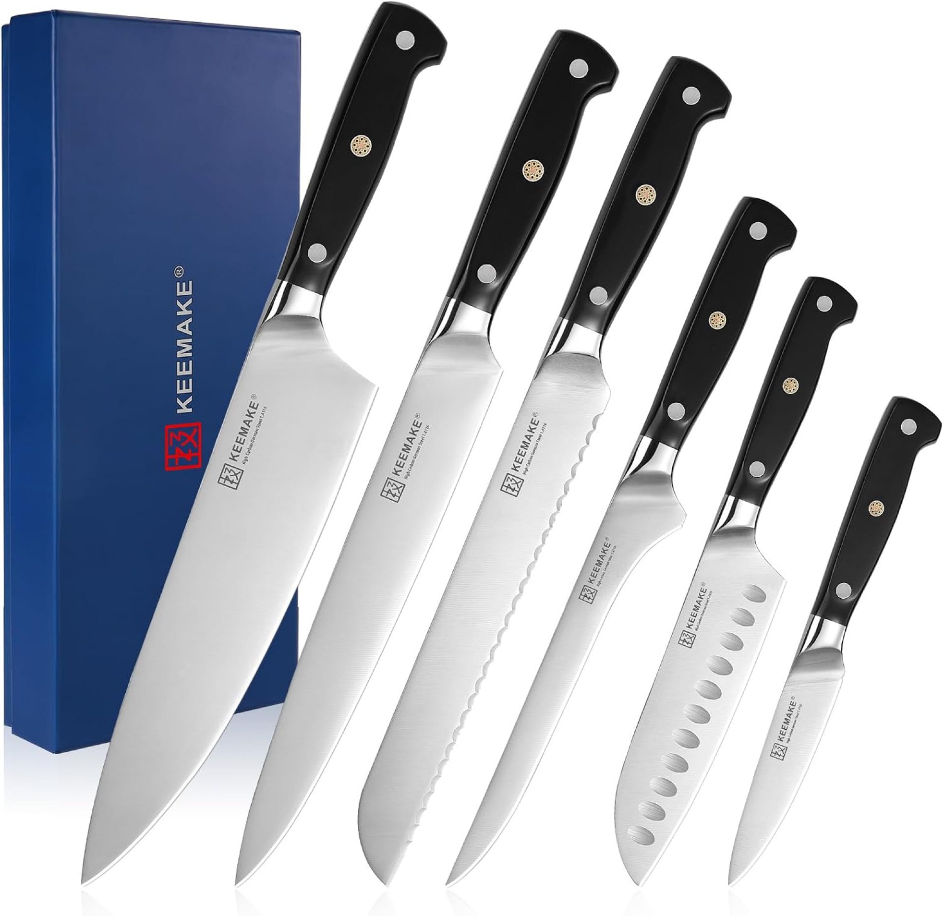 KEEMAKE Chef Knife Set, 6PCS Ultra Sharp Kitchen Knives with Ergonomic Handle, High Carbon Stainless Steel Kitchen Knife Set, Forged Cooking Knife Set for Slicing Meat Vegetable Bread And Fruit KEEMAKE Chef Knife Set, 6PCS Ultra Sharp Kitchen Knives with Ergonomic Handle, High Carbon Stainless Steel Kitchen Knife Set, Forged Cooking Knife Set for Slicing Meat Vegetable Bread And Fruit