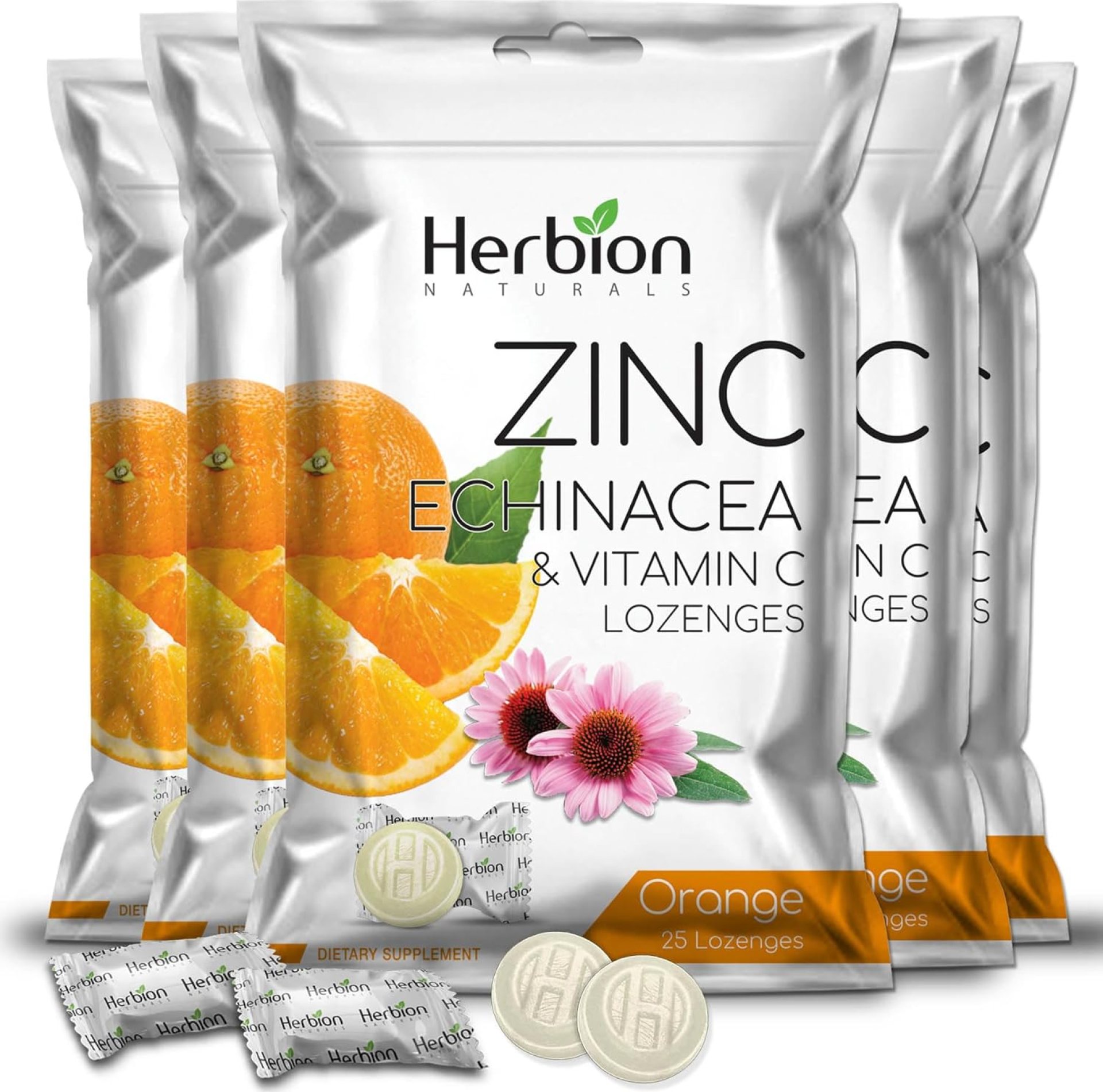 HERBION Naturals Zinc, Echinacea & Vitamin C Lozenges 25 CT – Dietary Supplement for Adults & Children 5+ – Promotes Wellness for The Whole Family (125 Count (Pack of 5), Orange) HERBION Naturals Zinc, Echinacea & Vitamin C Lozenges 25 CT – Dietary Supplement for Adults & Children 5+ – Promotes Wellness for The Whole Family (125 Count (Pack of 5), Orange)