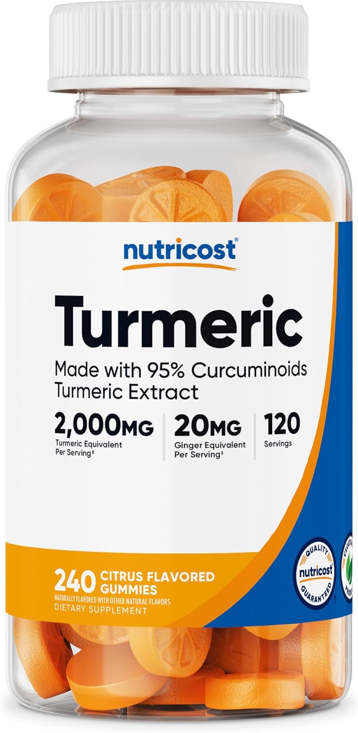 Nutricost Turmeric Gummies (240 Gummies) – Citrus Flavored, Made with 95% Curcuminoids, 120 Servings, Includes Ginger and Black Pepper Extract, Vegetarian, Non-GMO and Gluten Free Nutricost Turmeric Gummies (240 Gummies) – Citrus Flavored, Made with 95% Curcuminoids, 120 Servings, Includes Ginger and Black Pepper Extract, Vegetarian, Non-GMO and Gluten Free