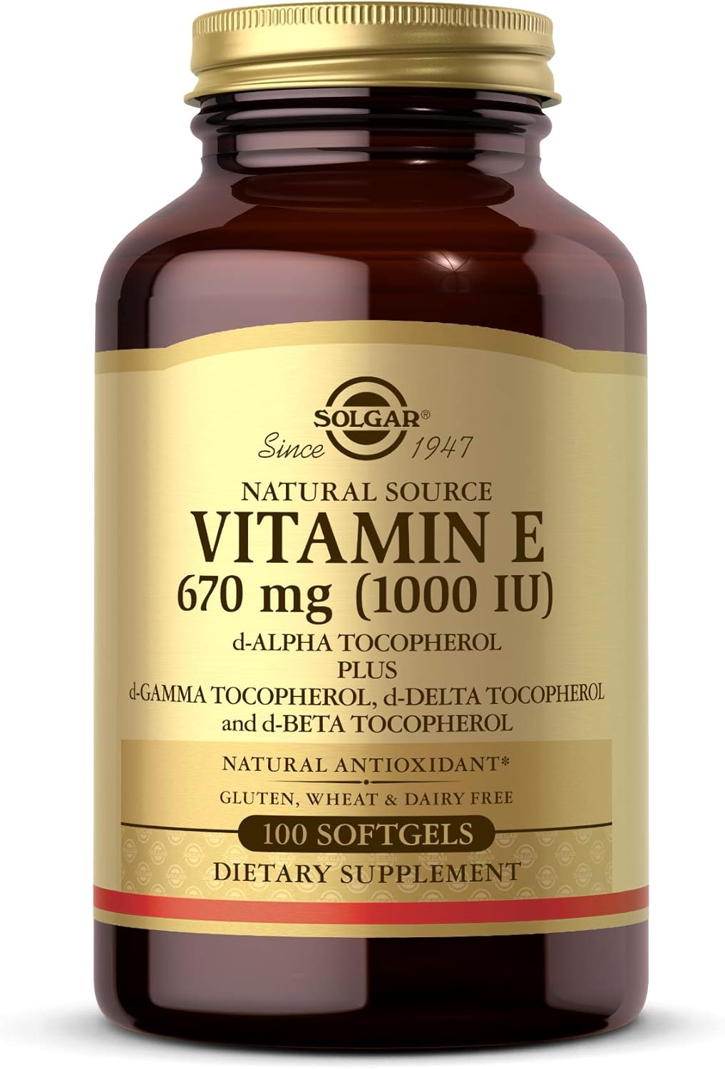 Solgar Vitamin E 670 mg (1000 IU), 100 Mixed Softgels – Natural Antioxidant, Skin & Immune System Support – Naturally-Sourced Vitamin E – Gluten Free, Dairy Free – 100 Servings Solgar Vitamin E 670 mg (1000 IU), 100 Mixed Softgels – Natural Antioxidant, Skin & Immune System Support – Naturally-Sourced Vitamin E – Gluten Free, Dairy Free – 100 Servings