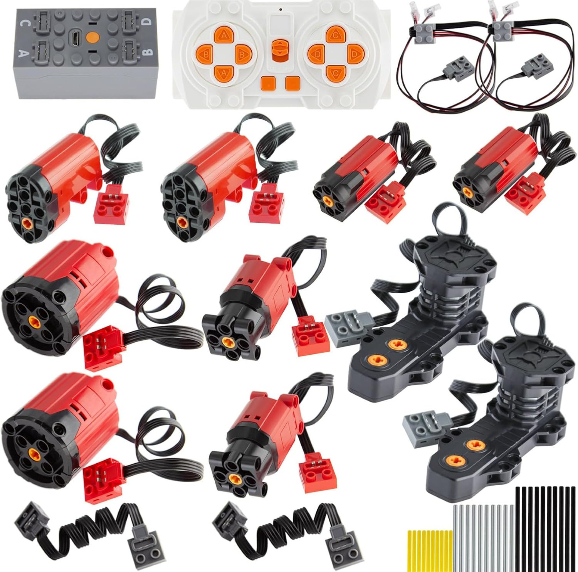 46Pcs Power-Function Set Compatible with Technic Parts. Servo Motor(Red Plus Edition), Battery Receiver, Monster Motor, Extension Wire 46Pcs Power-Function Set Compatible with Technic Parts. Servo Motor(Red Plus Edition), Battery Receiver, Monster Motor, Extension Wire