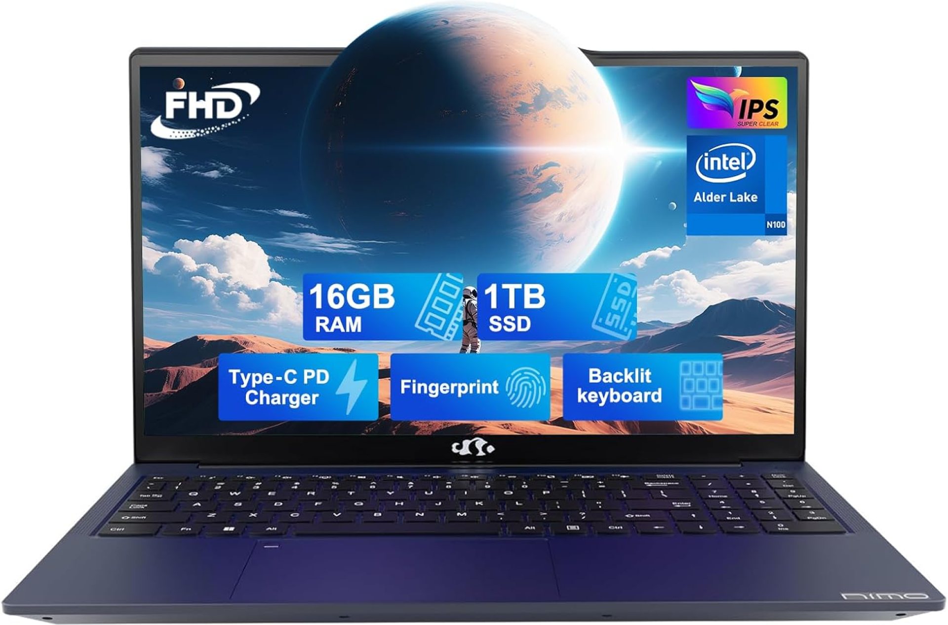 NIMO 15.6 IPS-FHD-Laptop, 16GB RAM 1TB SSD Intel Pentium Quad Core N100, Backlit Keyboard Fingerprint (Beat to i3-1115G4 Up to 3.4GHz) Computer for Student-Home WiFi 6 BT5.2 Win 11 NIMO 15.6 IPS-FHD-Laptop, 16GB RAM 1TB SSD Intel Pentium Quad Core N100, Backlit Keyboard Fingerprint (Beat to i3-1115G4 Up to 3.4GHz) Computer for Student-Home WiFi 6 BT5.2 Win 11