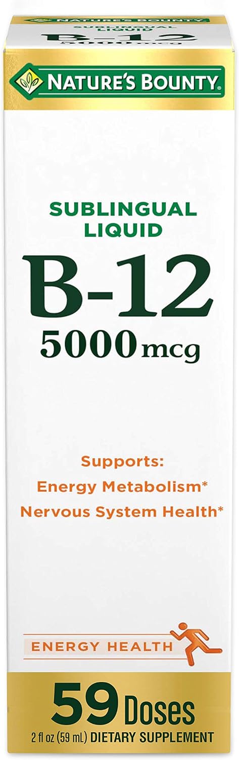 Nature’s Bounty Vitamin B12 5000 Mcg Sublingual Liquid, Cardiovascular Health & Cellular Energy Support, 2 Fl Oz (1 Count) Nature’s Bounty Vitamin B12 5000 Mcg Sublingual Liquid, Cardiovascular Health & Cellular Energy Support, 2 Fl Oz (1 Count)
