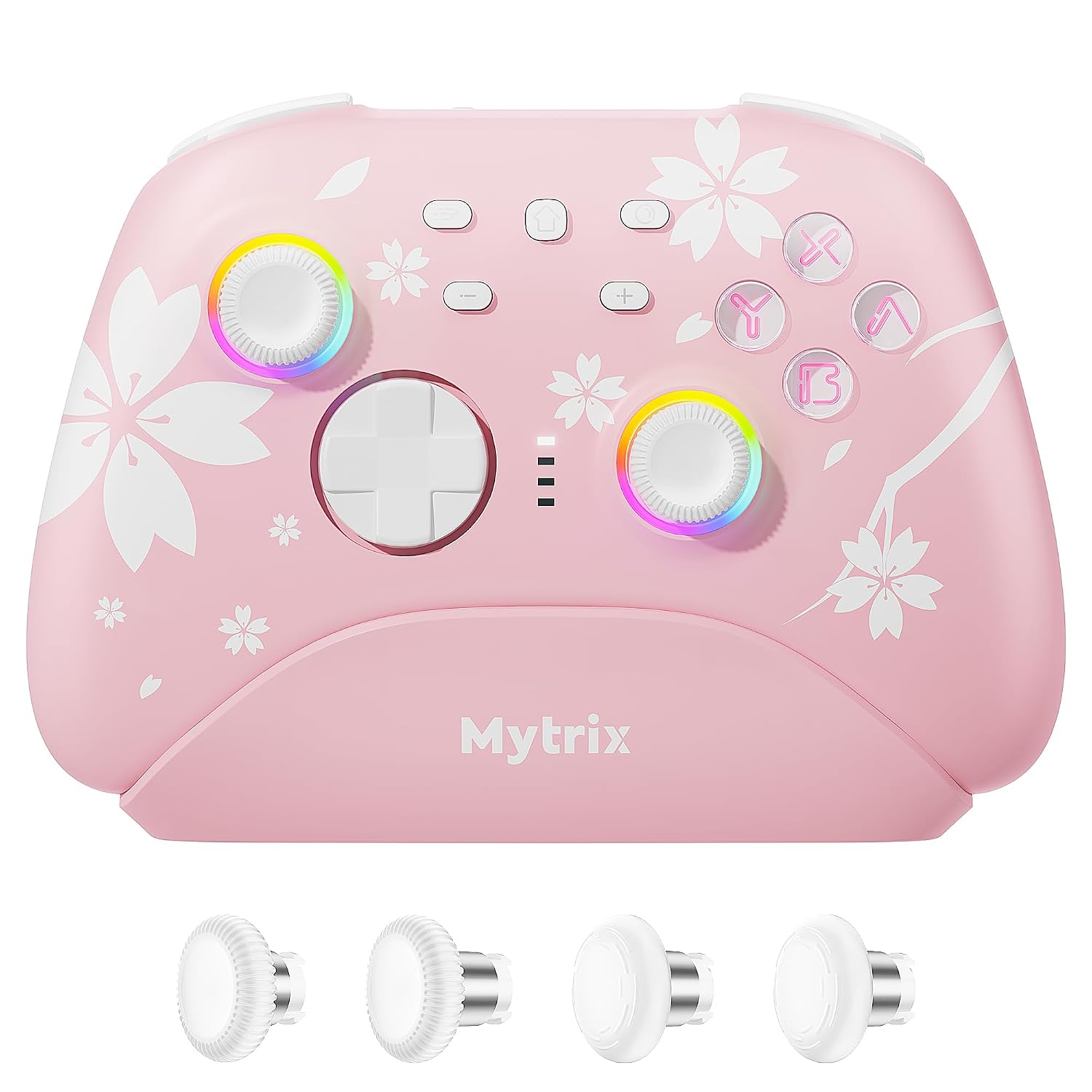 Mytrix Wireless Pro Controller with Charging Dock, Controllers for Nintendo Switch/PC/Steam/iPad/Mac/Tablet/Laptop, with RGB Light/Macro Keys/Turbo Button/4 Joystick Replacements, Sakura Pink Mytrix Wireless Pro Controller with Charging Dock, Controllers for Nintendo Switch/PC/Steam/iPad/Mac/Tablet/Laptop, with RGB Light/Macro Keys/Turbo Button/4 Joystick Replacements, Sakura Pink