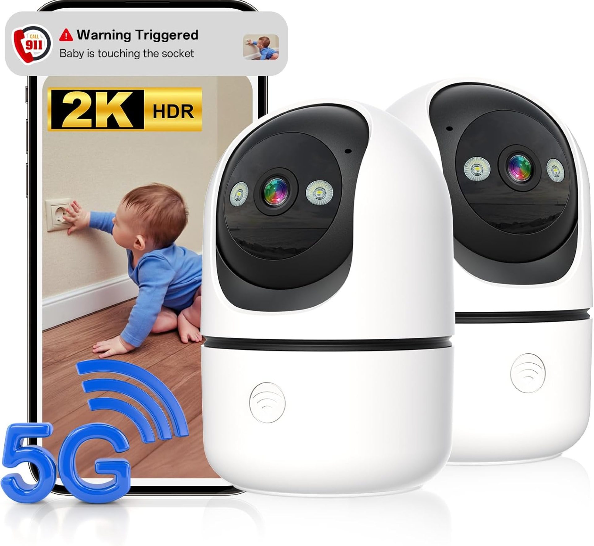 Indoor Security Camera 2 Packs, 2K 5G WiFi Baby/Pet/Dog/Nanny Cameras for Home Security, 360 PTZ Security Cameras with US Servers Phone App, 911 One-Tap Call,AI Smart Detection,2 Way Talk,Privacy Mode Indoor Security Camera 2 Packs, 2K 5G WiFi Baby/Pet/Dog/Nanny Cameras for Home Security, 360 PTZ Security Cameras with US Servers Phone App, 911 One-Tap Call,AI Smart Detection,2 Way Talk,Privacy Mode