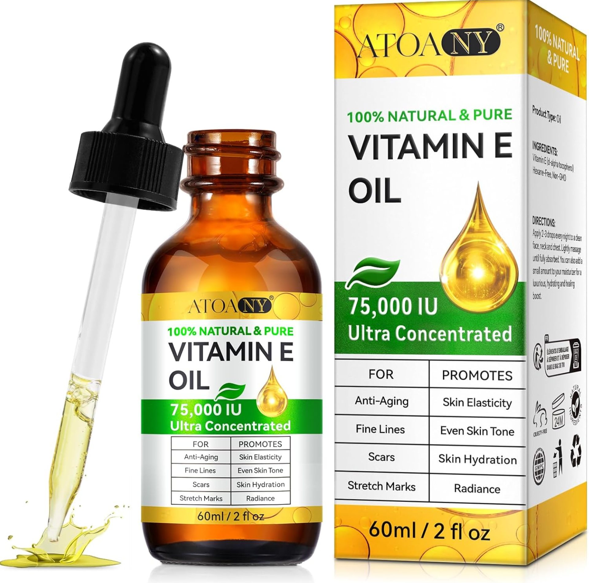 Vitamin E Oil Blend 75,000 IU, Vitamin E Oil for Skin, Scars, Face & Full Body, Tightening Plump Skin, Reduce Fine Lines & Scars, Moisturizing Skins, 2 Fl Oz Vitamin E Oil Blend 75,000 IU, Vitamin E Oil for Skin, Scars, Face & Full Body, Tightening Plump Skin, Reduce Fine Lines & Scars, Moisturizing Skins, 2 Fl Oz