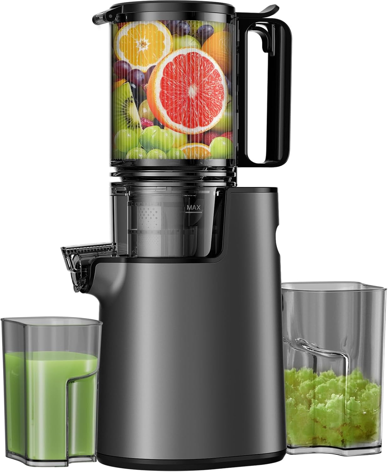 Cold Press Juicer, Masticating Juicer with 5.4″ Wide Feed Chute, 350w Slow Juicer Machines Fit Whole Vegetables and Fruits with High Juice Yield, Easy to Clean (Black) Cold Press Juicer, Masticating Juicer with 5.4″ Wide Feed Chute, 350w Slow Juicer Machines Fit Whole Vegetables and Fruits with High Juice Yield, Easy to Clean (Black)