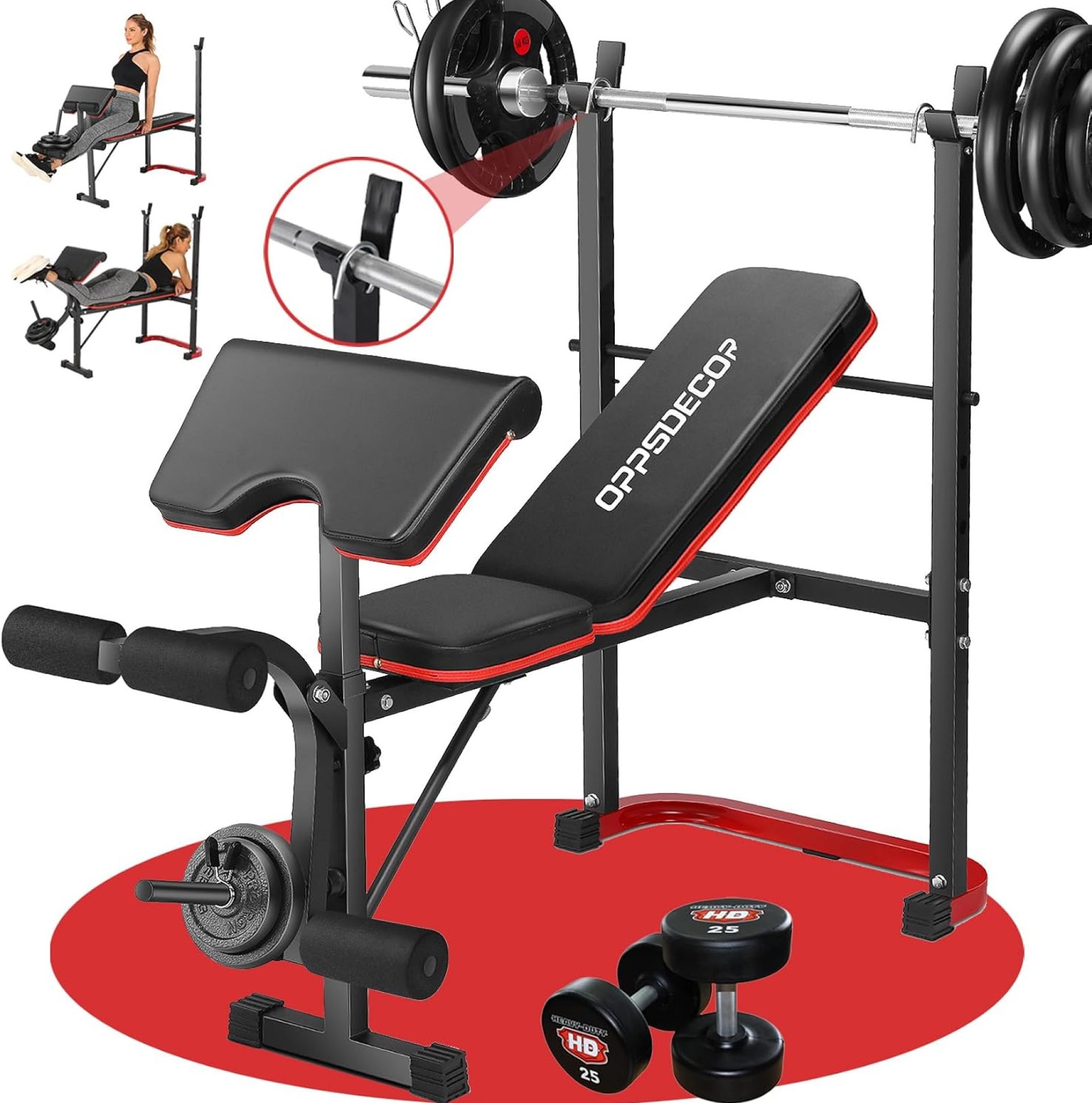 Standard Weight Bench Set with Leg Extension and Leg Curl, 660 LBS Adjustable Bench Press Set with Preacher Curl Pad, Flat Incline Workout Bench for Home Gym, Strength Training Machine for Teens Standard Weight Bench Set with Leg Extension and Leg Curl, 660 LBS Adjustable Bench Press Set with Preacher Curl Pad, Flat Incline Workout Bench for Home Gym, Strength Training Machine for Teens