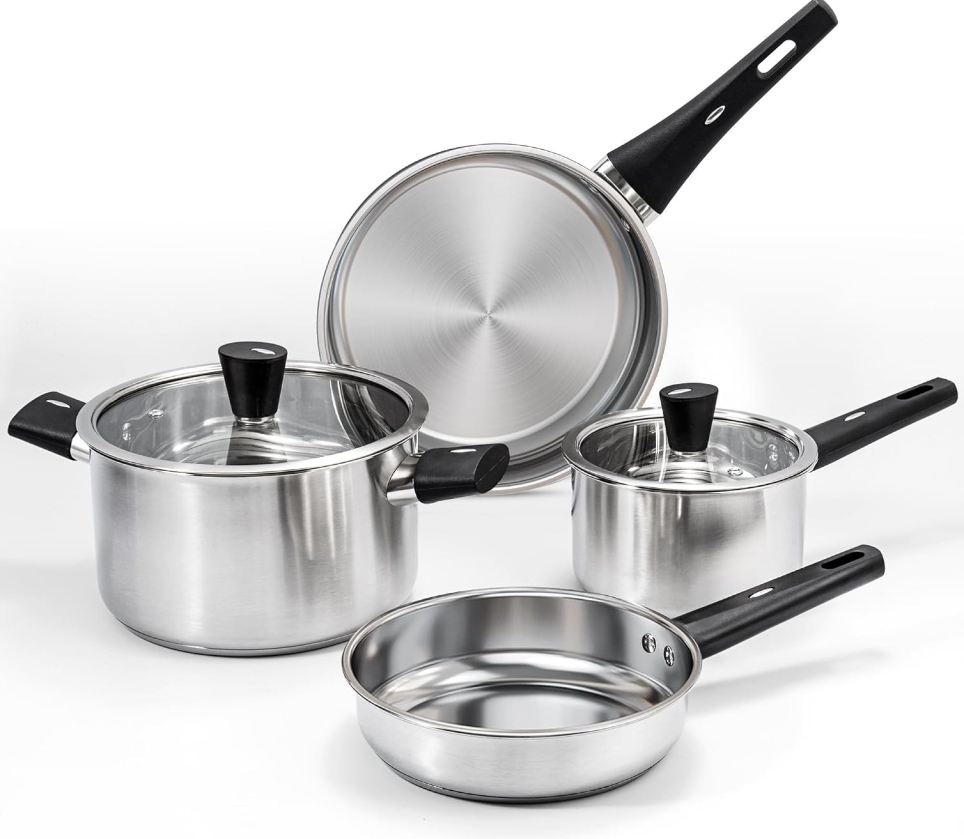 6-Piece Stainless Steel Pots and Pans Set, Kitchen Cookware Set with Stay-Cool Handles Compatible with Gas, Electric & Induction, Dishwasher Safe, Non-Toxic & Durable for Everyday Cooking 6-Piece Stainless Steel Pots and Pans Set, Kitchen Cookware Set with Stay-Cool Handles Compatible with Gas, Electric & Induction, Dishwasher Safe, Non-Toxic & Durable for Everyday Cooking