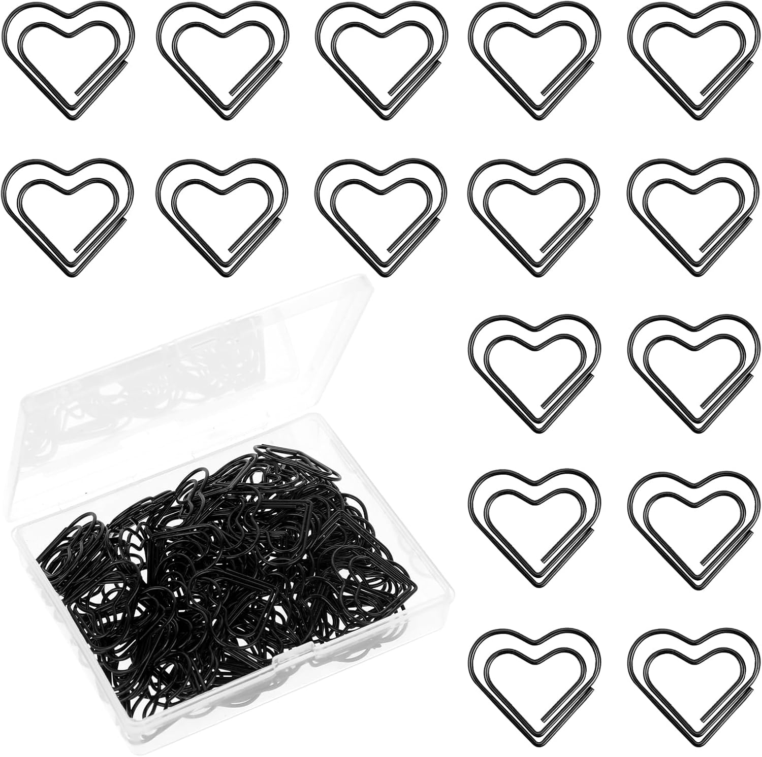 100 PCS Love Heart Shaped Paper Clips, Decorative Paper Clips, Heart Paper Clips, Stainless Steel Metal Paper Clamps, Black Cute Paperclips for Document, Note, Wedding Decoration, Crafts 100 PCS Love Heart Shaped Paper Clips, Decorative Paper Clips, Heart Paper Clips, Stainless Steel Metal Paper Clamps, Black Cute Paperclips for Document, Note, Wedding Decoration, Crafts
