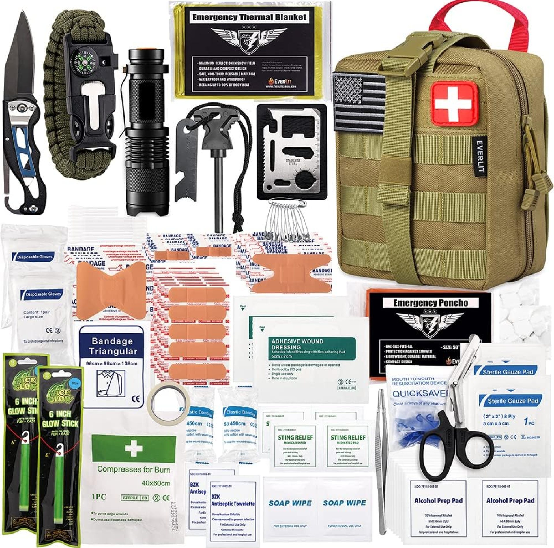 EVERLIT 250 Pieces Survival First Aid Kit IFAK EMT Molle Pouch Survival Kit Outdoor Gear Emergency Kits Trauma Bag for Camping Boat Hunting Hiking Home Car Earthquake and Adventures EVERLIT 250 Pieces Survival First Aid Kit IFAK EMT Molle Pouch Survival Kit Outdoor Gear Emergency Kits Trauma Bag for Camping Boat Hunting Hiking Home Car Earthquake and Adventures