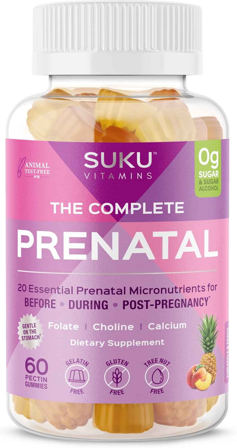 SUKU Prenatal Multivitamin Gummies – Folate, Calcium, Vitamin D3, B12, K2 – Sugar-Free, Vegetarian, Gluten-Free Pregnancy Support – Pineapple Peach Flavor – 60 Count SUKU Prenatal Multivitamin Gummies – Folate, Calcium, Vitamin D3, B12, K2 – Sugar-Free, Vegetarian, Gluten-Free Pregnancy Support – Pineapple Peach Flavor – 60 Count