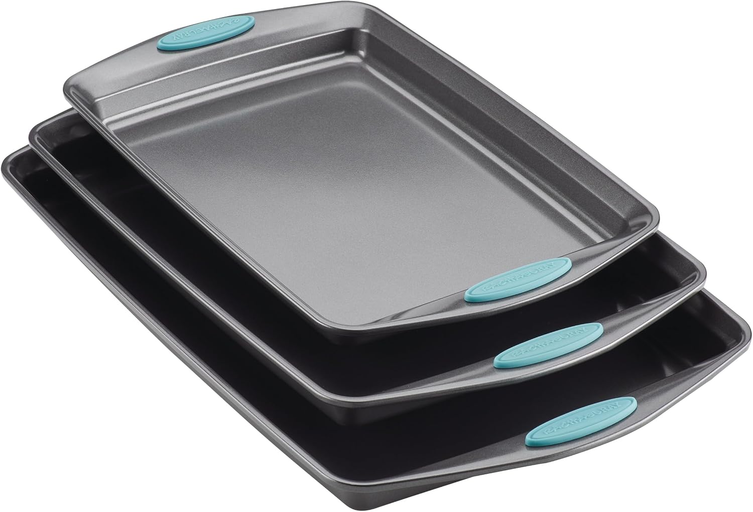 Rachael Ray Bakeware Nonstick Cookie Pan Set, 3-Piece, Gray with Agave Blue Grips Rachael Ray Bakeware Nonstick Cookie Pan Set, 3-Piece, Gray with Agave Blue Grips