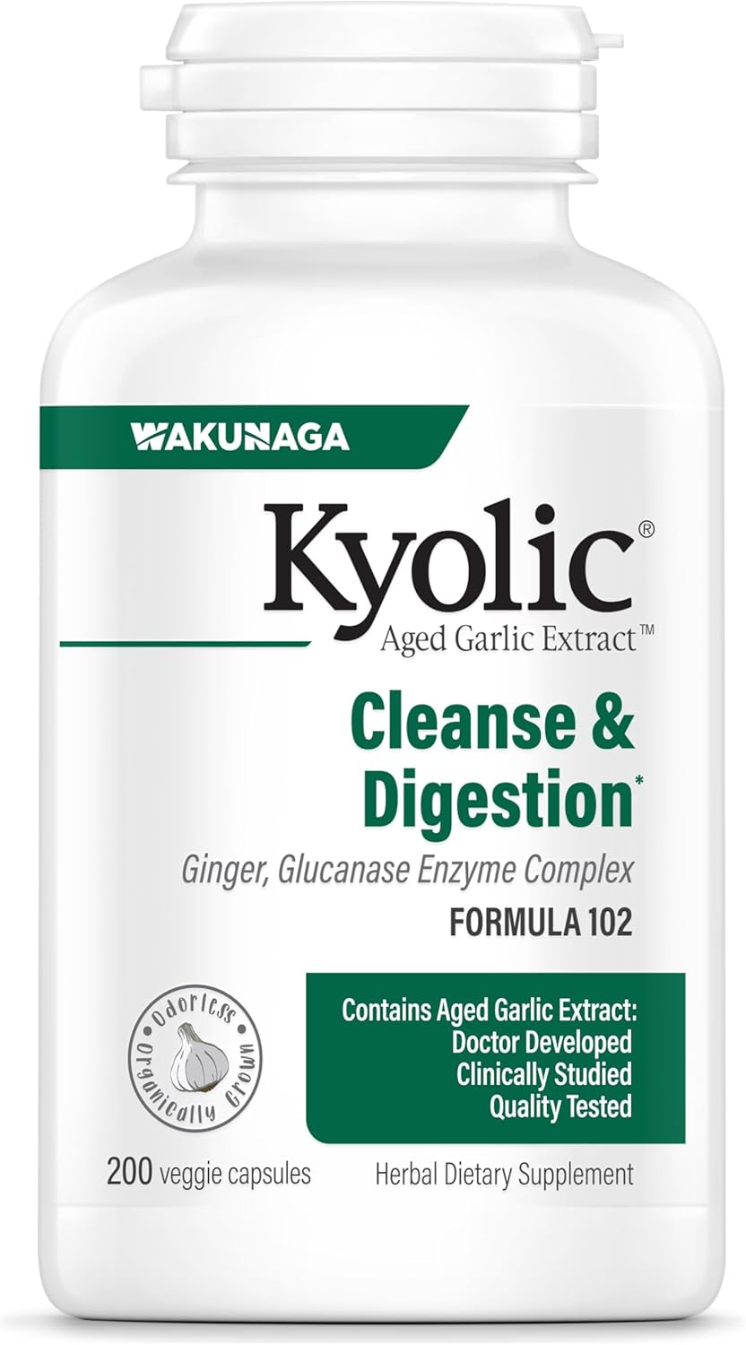 Kyolic Aged Garlic Extract Formula 102, Ginger and Glucanase Enzyme Complex, 200 Vegetarian Capsules Kyolic Aged Garlic Extract Formula 102, Ginger and Glucanase Enzyme Complex, 200 Vegetarian Capsules