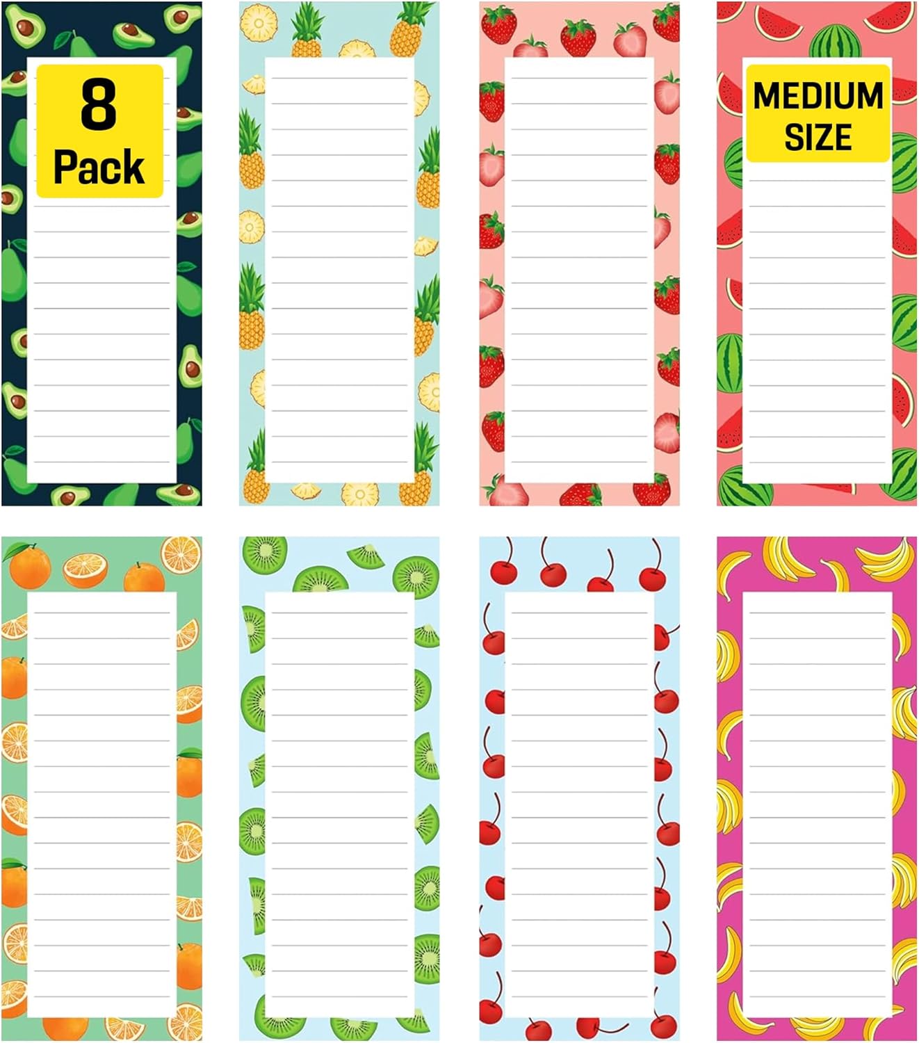 8 Magnetic Notepads – Notepads for Grocery List, Shopping List, To-Do List, Reminders -Strong Magnetic Back- Memo Notepad with Realistic Fruit Designs | 25 Sheets per Pad 7.5 x 3.5 inch (8 Pack) 8 Magnetic Notepads – Notepads for Grocery List, Shopping List, To-Do List, Reminders -Strong Magnetic Back- Memo Notepad with Realistic Fruit Designs | 25 Sheets per Pad 7.5 x 3.5 inch (8 Pack)