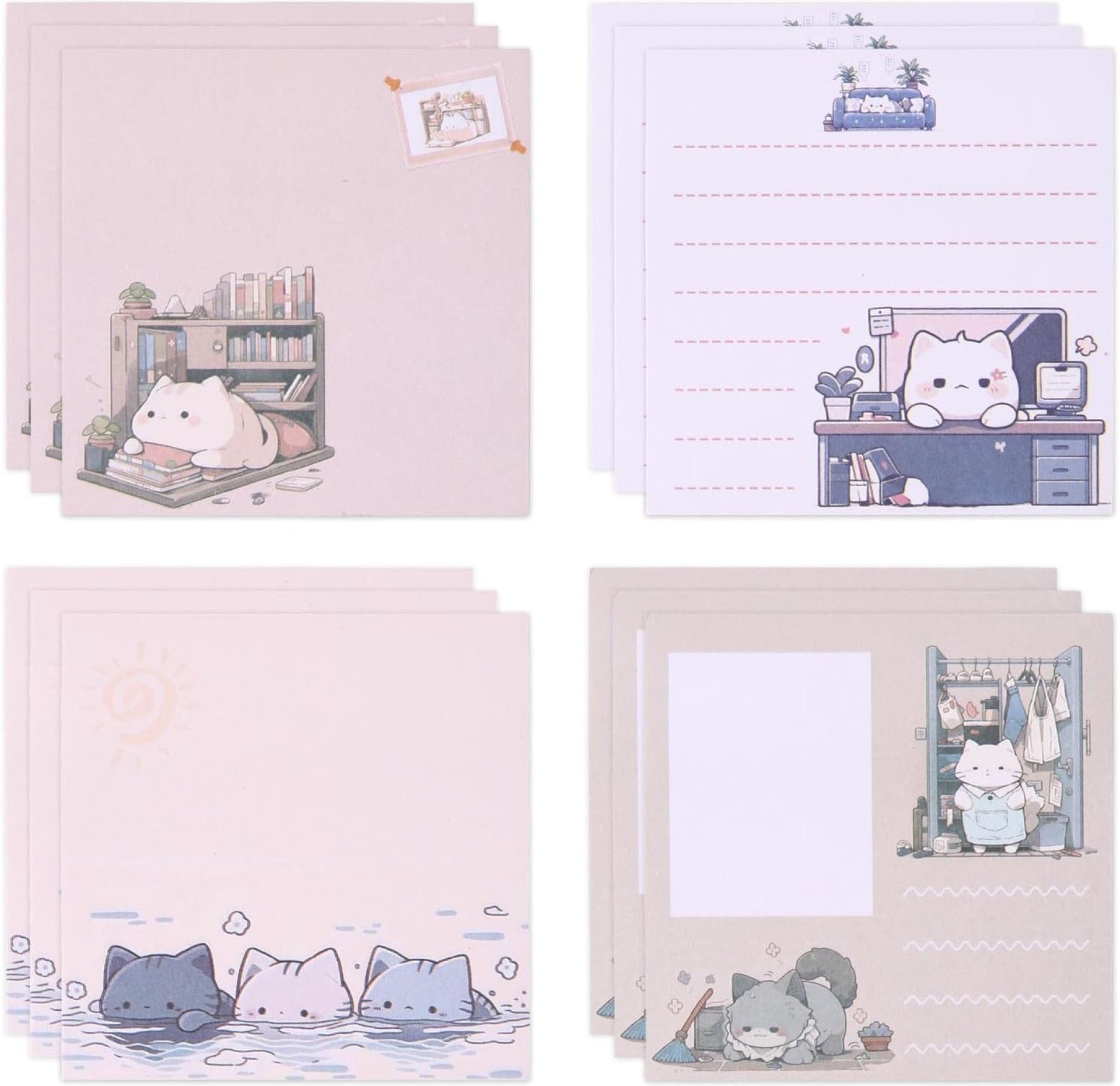 12 Pack Cute Cartoon Cat Sticky Notes, 600 Sheets 3 x 3 Inch Self-Stick Note Pads, Comic Cat Funny Novelty Memo Pad, Easy to Post for Student Studying Home Office School (4 Styles) 12 Pack Cute Cartoon Cat Sticky Notes, 600 Sheets 3 x 3 Inch Self-Stick Note Pads, Comic Cat Funny Novelty Memo Pad, Easy to Post for Student Studying Home Office School (4 Styles)