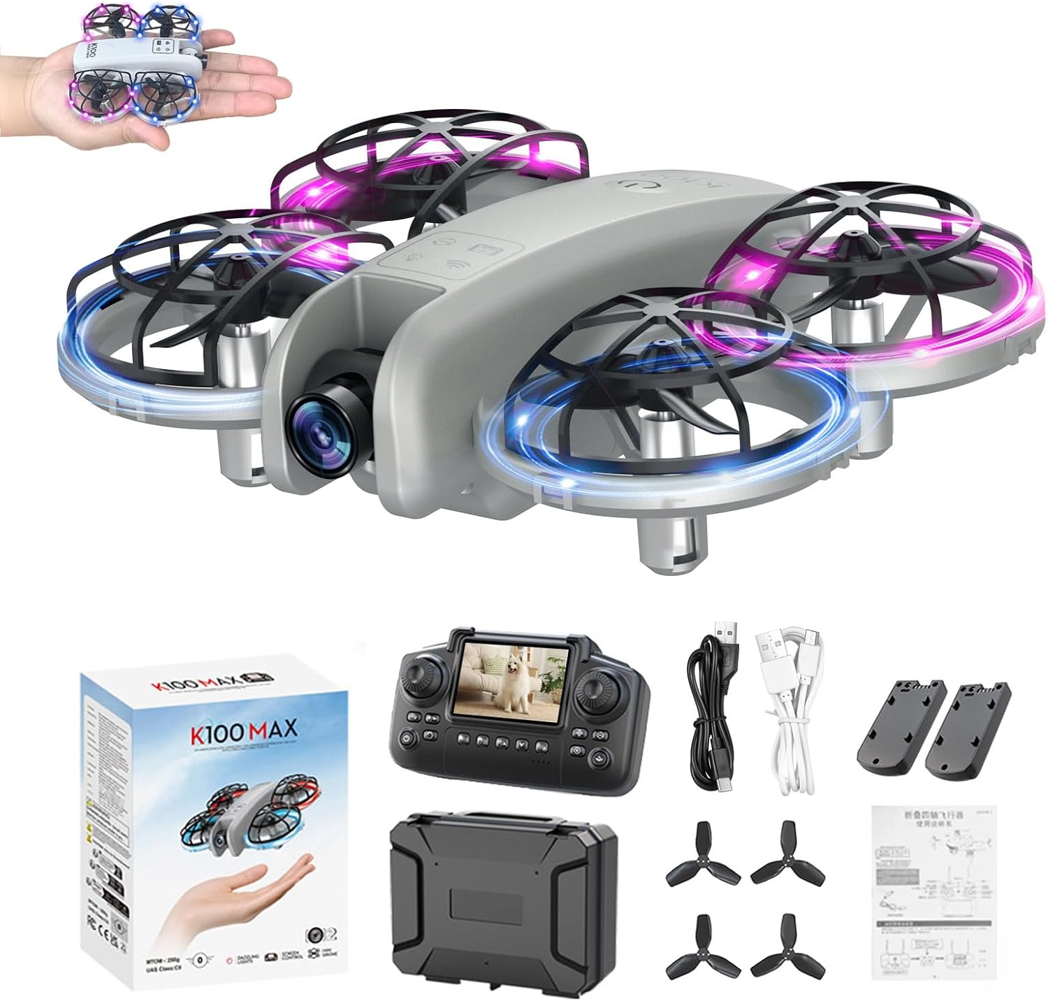 K100Max Mini Drones With Camera For Kids And Begginers, Indoor Small Helicopter Plane Quadcopter With Screen Remote Controller, Gift Toy for Boys and Girls, Headless Mode, 2 Batteries(Gray) K100Max Mini Drones With Camera For Kids And Begginers, Indoor Small Helicopter Plane Quadcopter With Screen Remote Controller, Gift Toy for Boys and Girls, Headless Mode, 2 Batteries(Gray)