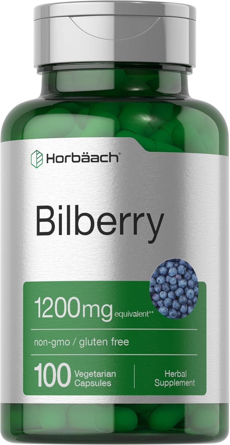 Horbäach Bilberry Fruit Extract 1200mg | 100 Capsules | Vegetarian, Non-GMO, Gluten Free Supplement Horbäach Bilberry Fruit Extract 1200mg | 100 Capsules | Vegetarian, Non-GMO, Gluten Free Supplement