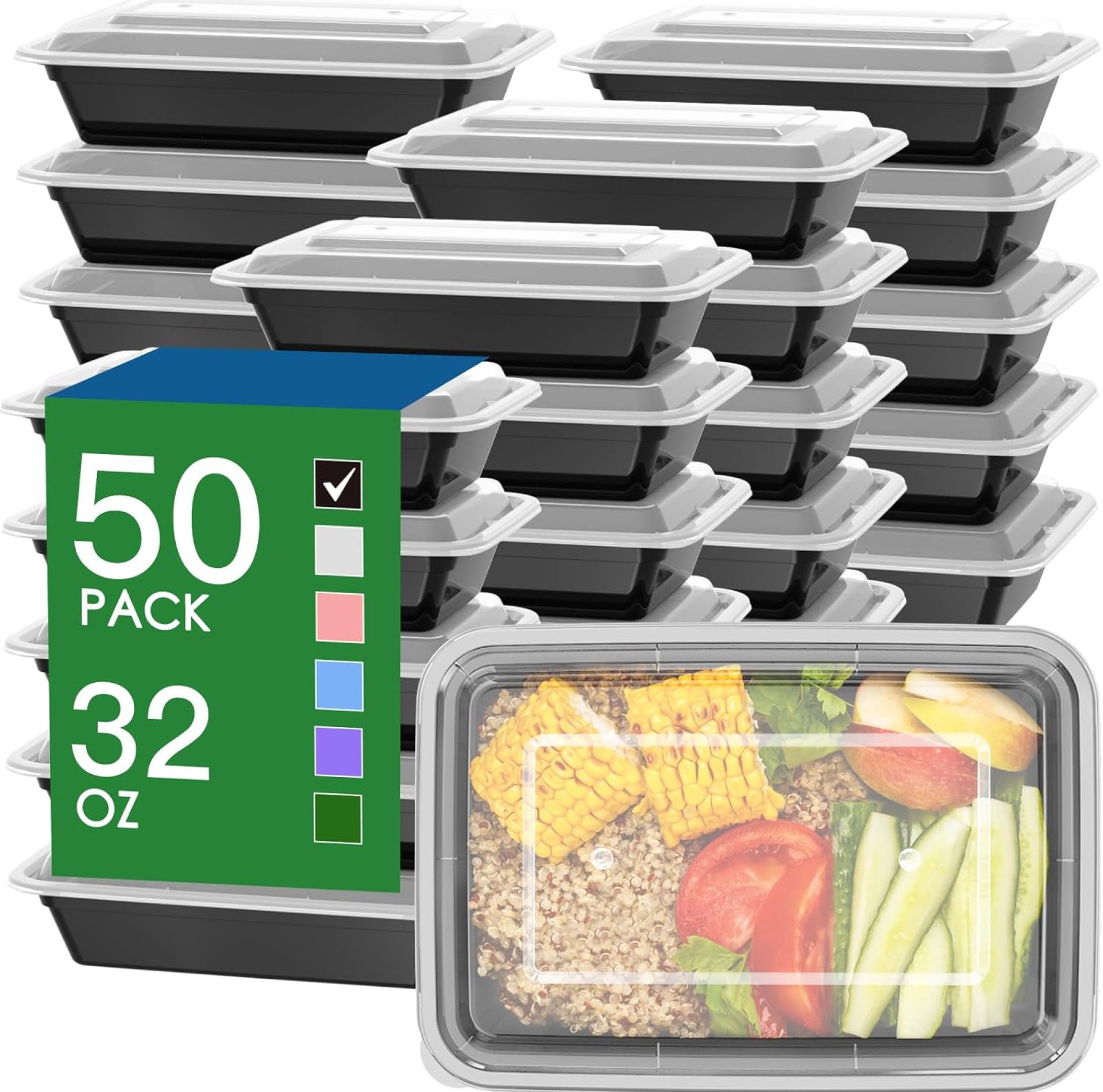 50 Pack (100-Piece) 32 oz Meal Prep Containers Reusable with Easy Open Lids, Sturdy Leakproof Food Safe, Microwave Freezer Dishwasher Safe, To Go Take Out Plastic Food Storage Pans with Lids, Black 50 Pack (100-Piece) 32 oz Meal Prep Containers Reusable with Easy Open Lids, Sturdy Leakproof Food Safe, Microwave Freezer Dishwasher Safe, To Go Take Out Plastic Food Storage Pans with Lids, Black