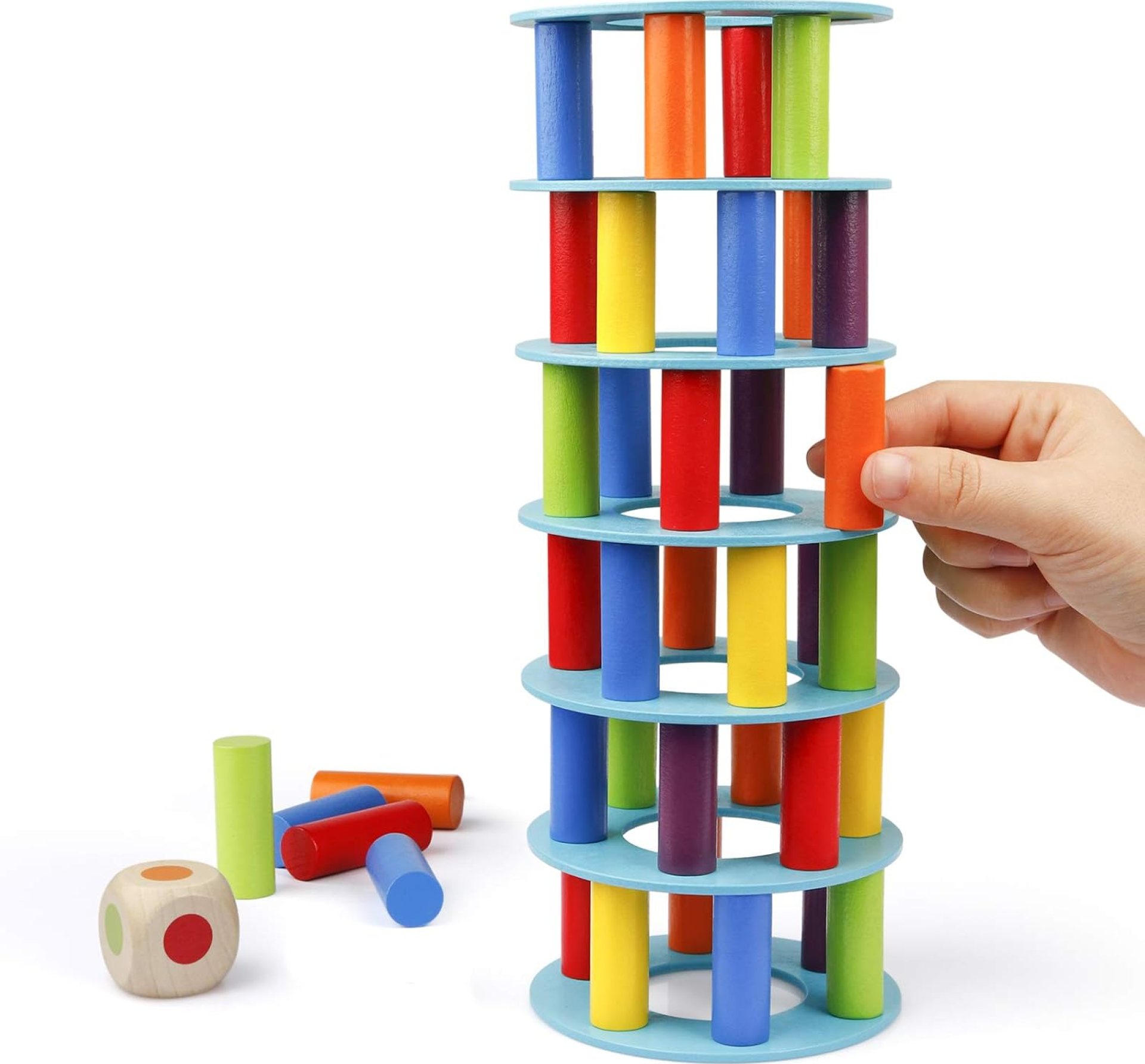 Coogam Wooden Tower Stacking Game, Fine Motor Skill Montessori Building Blocks with Dice Toppling Leaning Tower Toy Party Family Games for Kids and Adults Coogam Wooden Tower Stacking Game, Fine Motor Skill Montessori Building Blocks with Dice Toppling Leaning Tower Toy Party Family Games for Kids and Adults